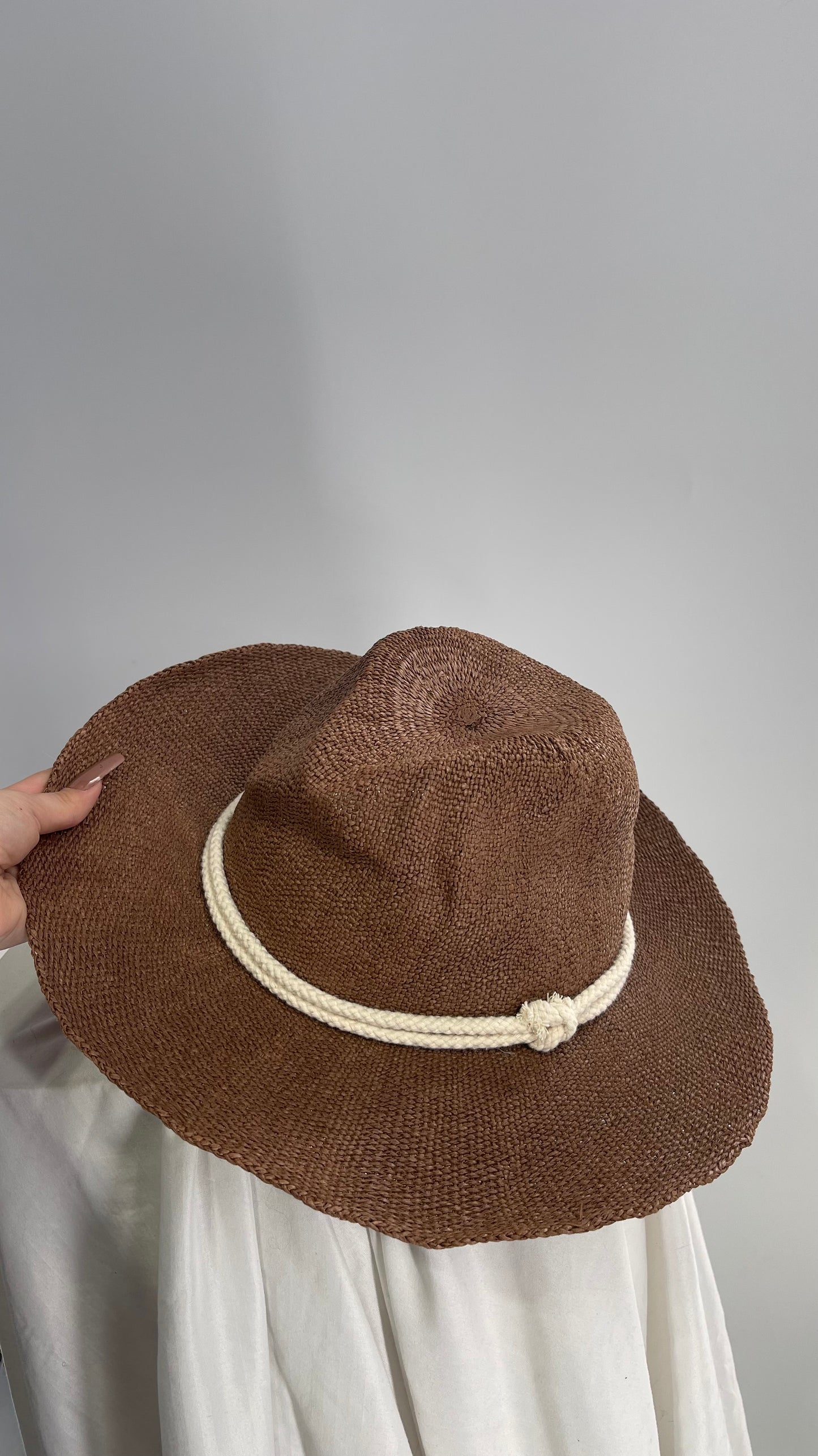 Anthropologie Brown Woven Hat with Rope Detail