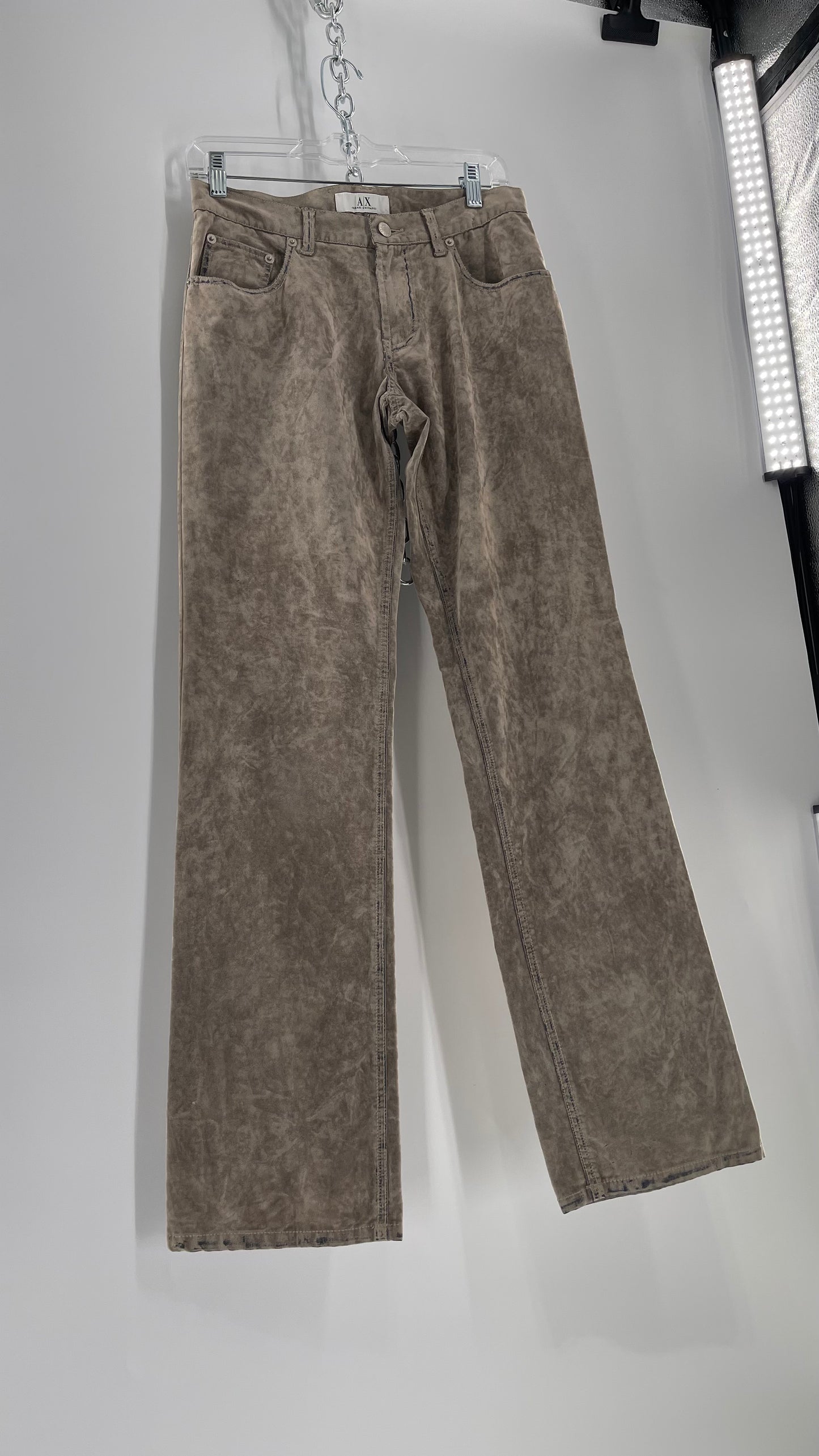 Armani Exchange Grey Velour Straight Legs with Denim Seam Details (Size 4)