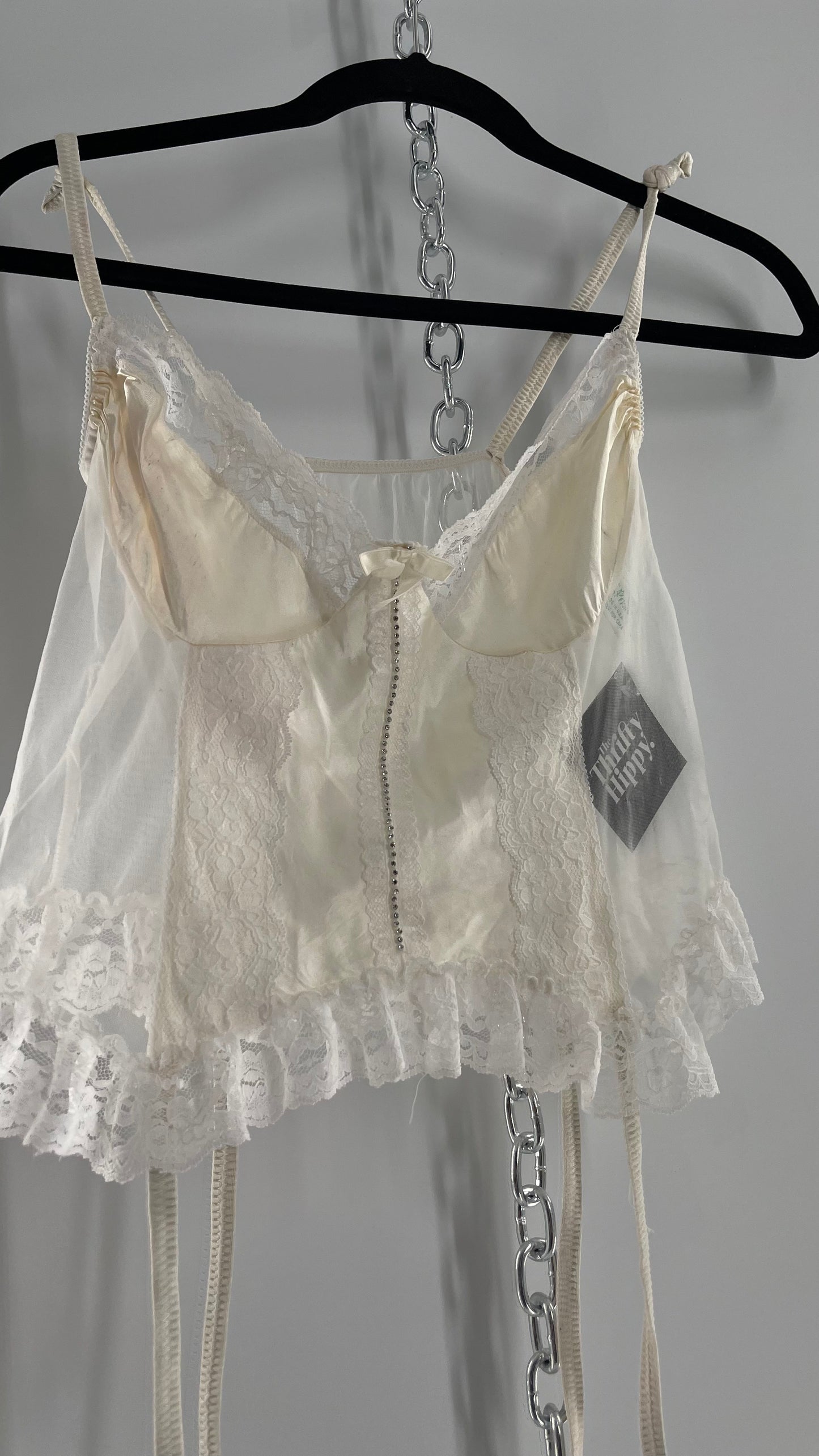 Nani Flower Vintage Delicate Ruffles + Rhinestones Lace + Mesh Babydoll (M)