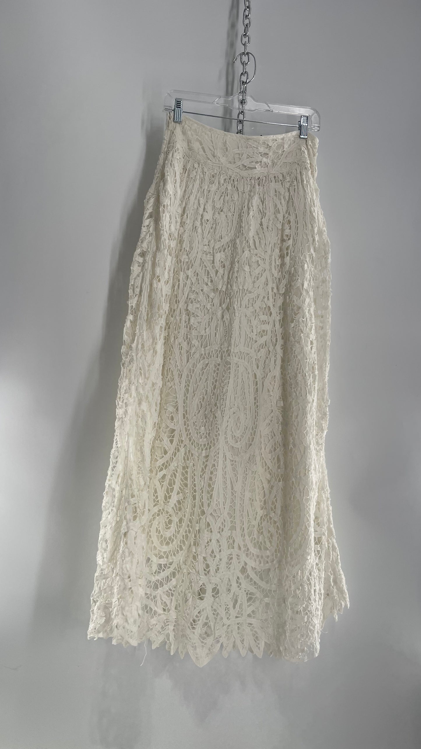 Free People White Lace Full Length Skirt (XS)