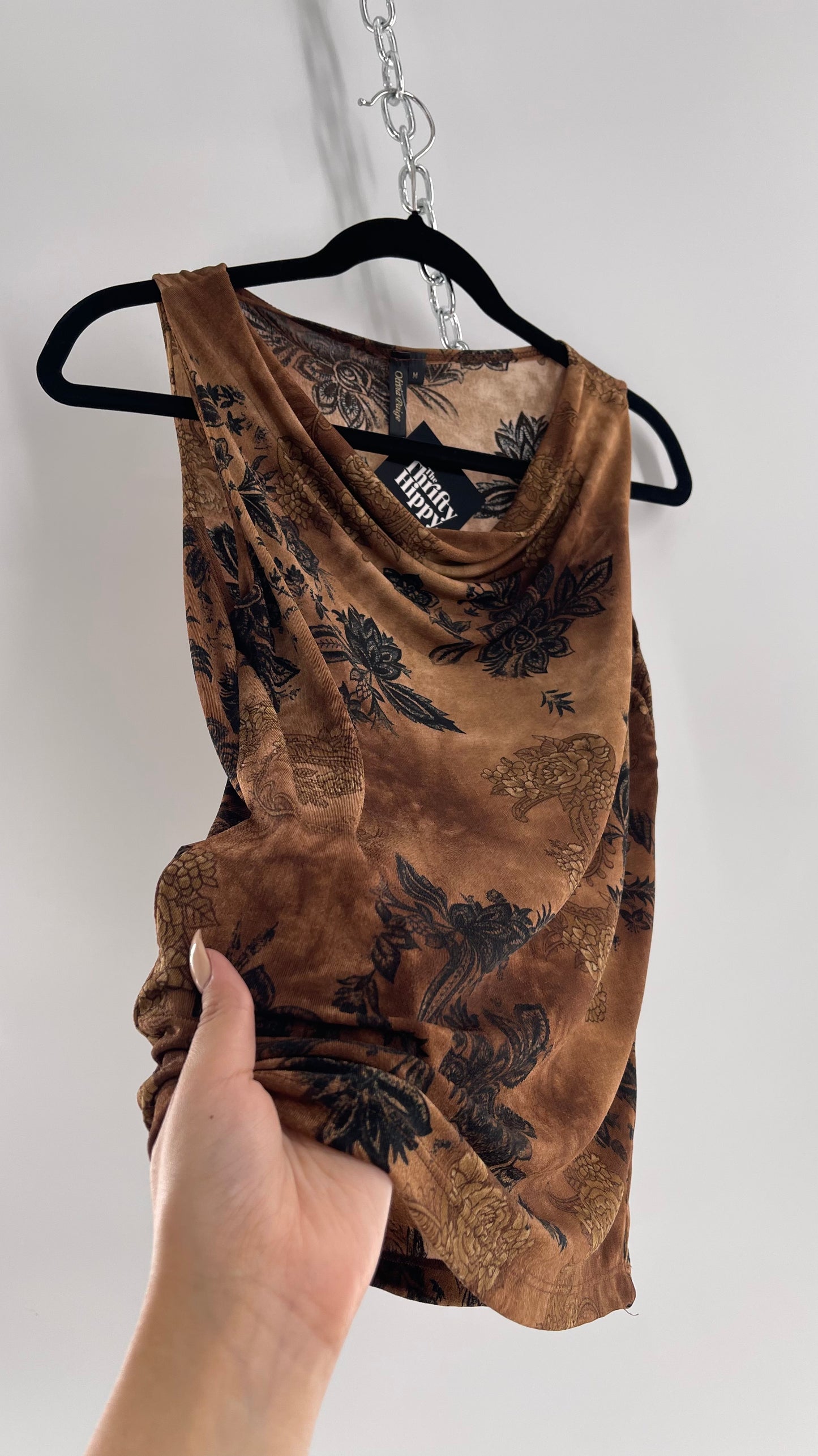 Vintage Olivia Paige Brown Tie Dye Floral Tank (Medium)