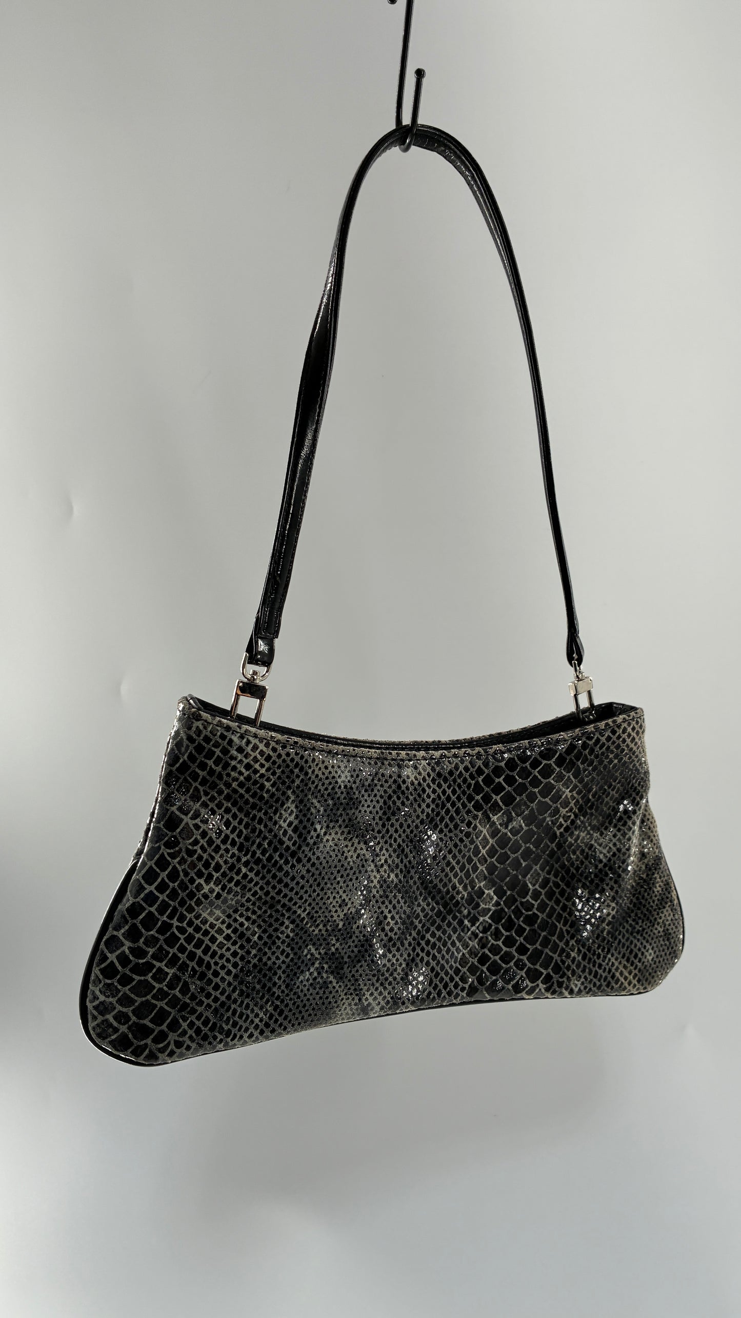 Vintage 1990s BAIKAL Grey Black Snakeskin Shoulder Purse