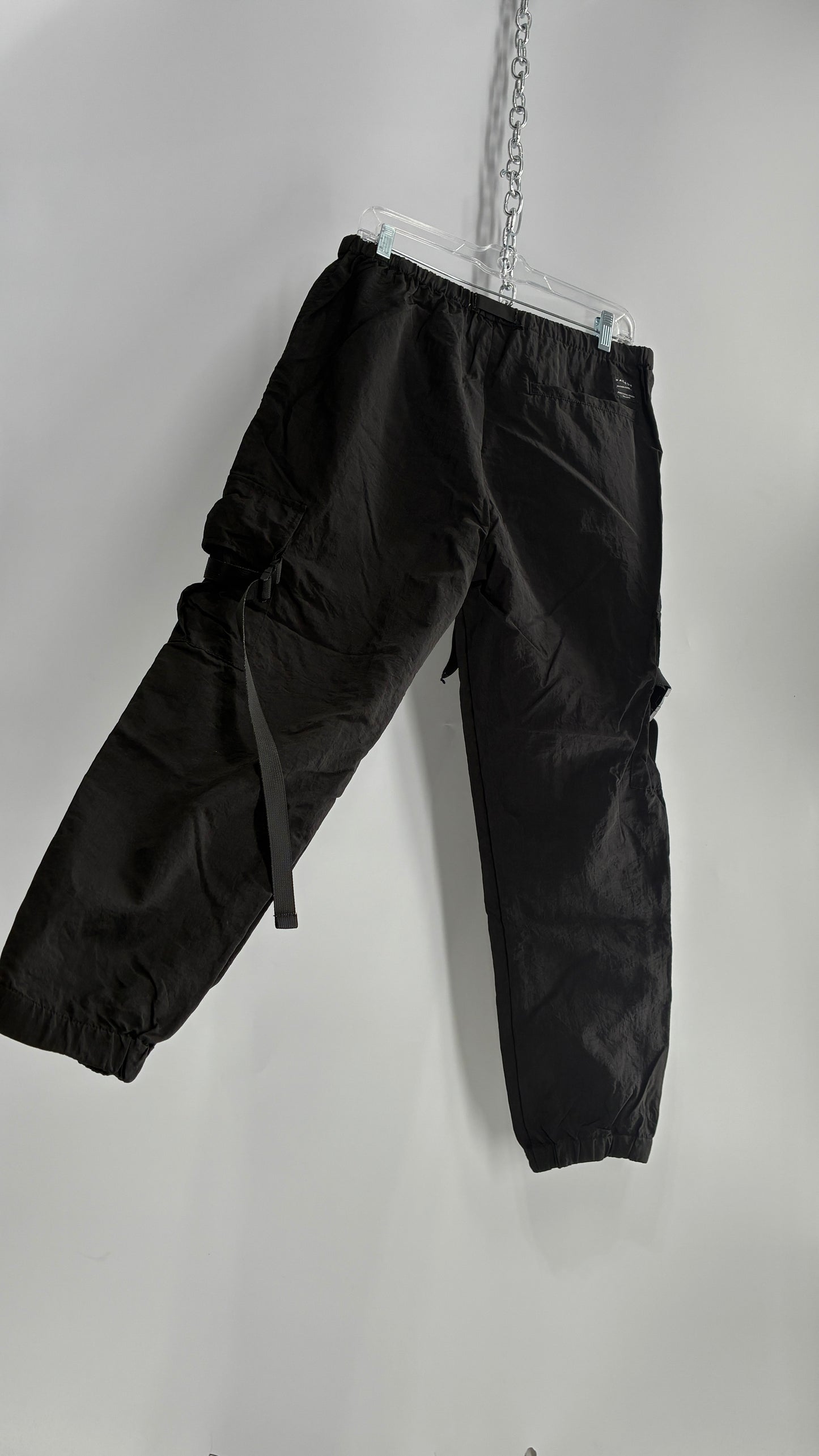 PACSUN Black Baggy Cargos with Adjustable Strap Details (Medium)