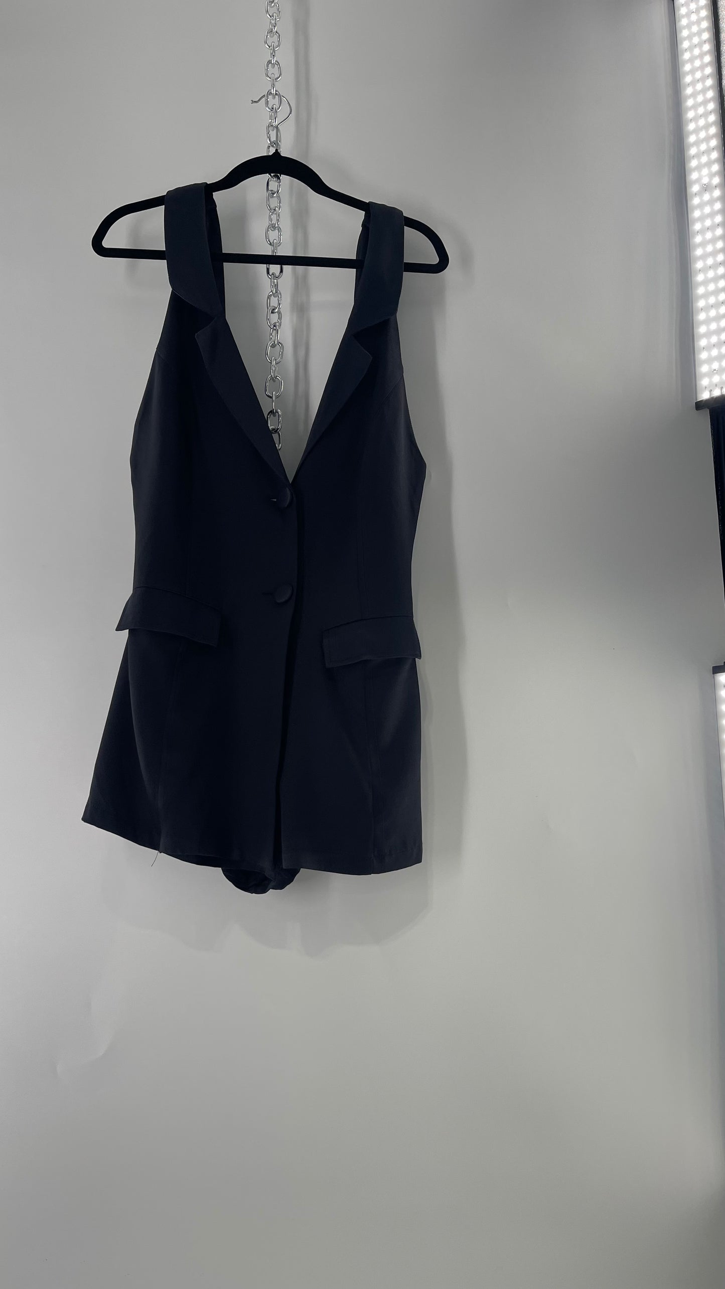 Free People Black Blazer Tuxedo Sleeveless Romper Jumpsuit (S)