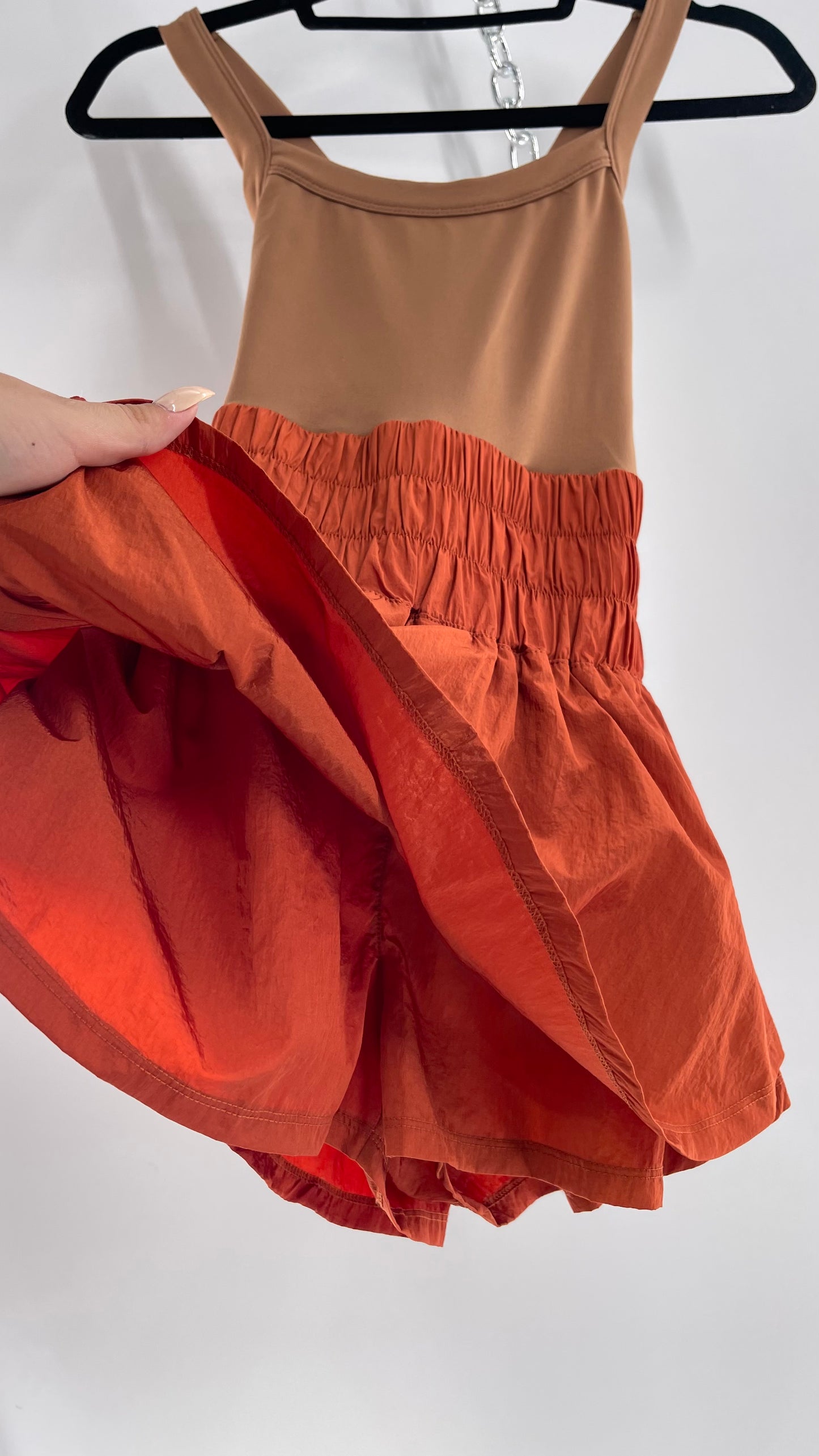 Free People Movement Tan Jumpsuit with Burnt Orange Parachute Shorts (XS)