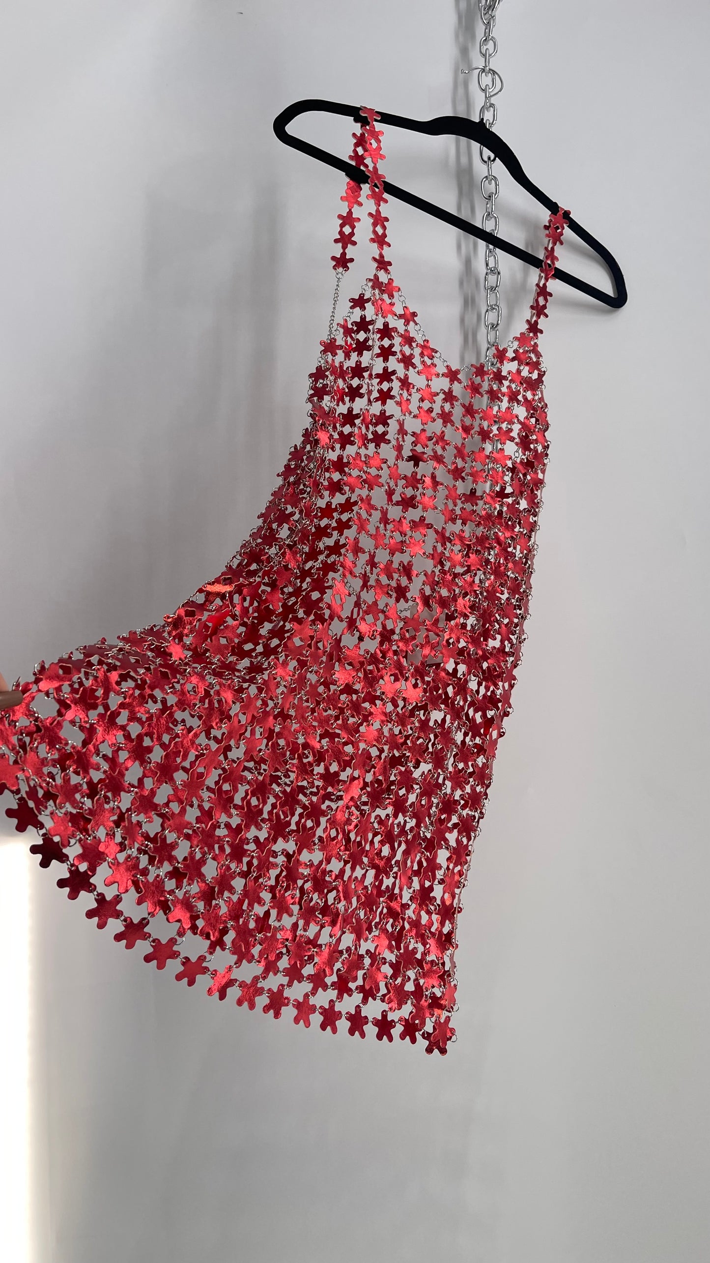 Urban Outfitters Chain Link Metallic Red Star Dress with Open Back