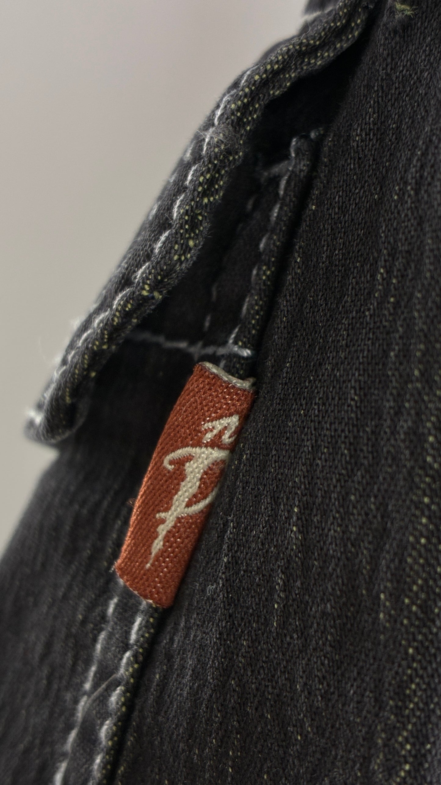 Vintage PALMY NOBLE Dark Wash Low Rise Denim with Green Details and Built in Belt (7/8)