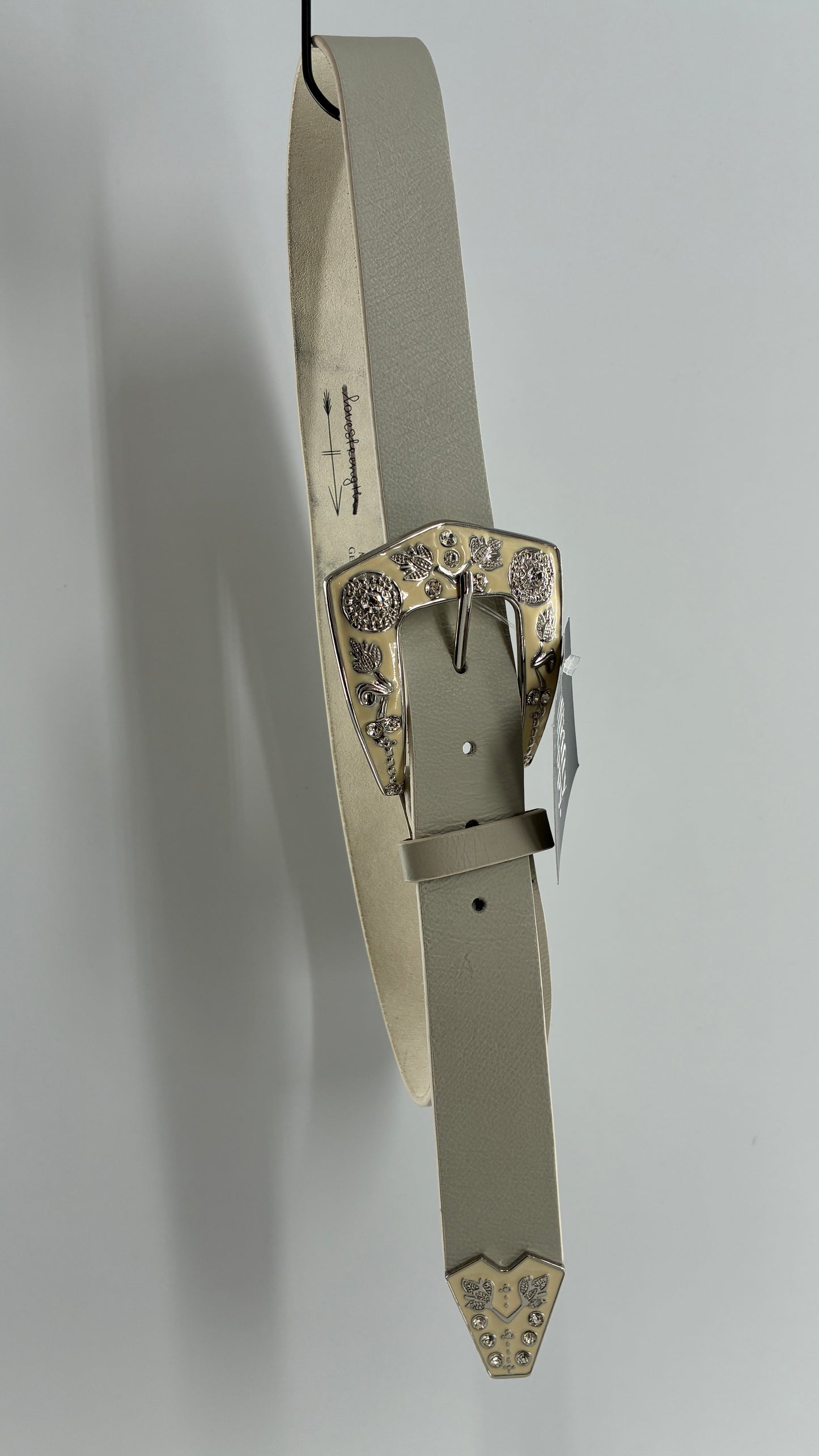 LoveStrength Anthropologie Off White Leather Belt with Oversized Dramatic Buckle (M/L)