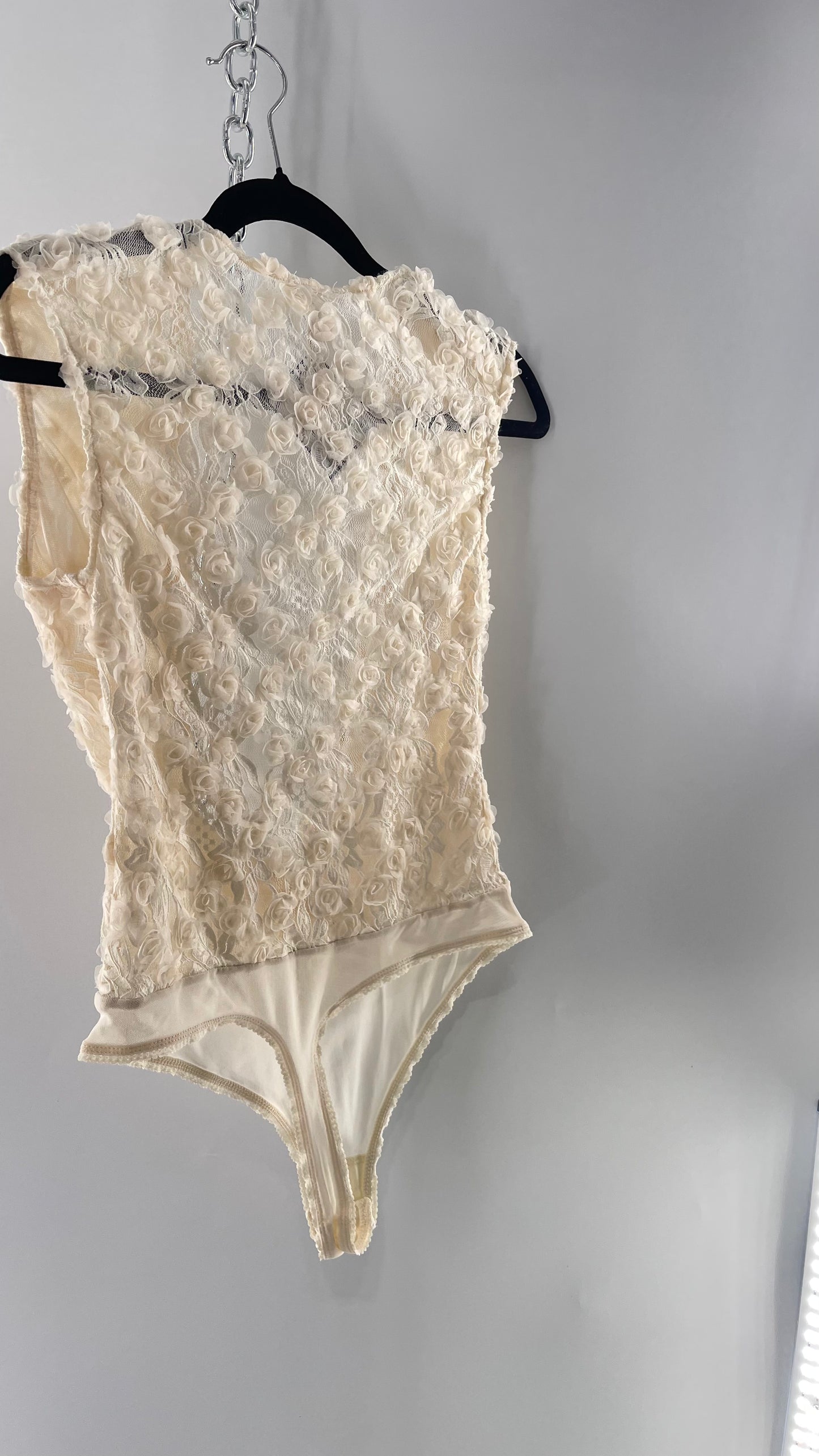 Intimately Free People White Shirt Sleeve Rosette Bodysuit (Small)