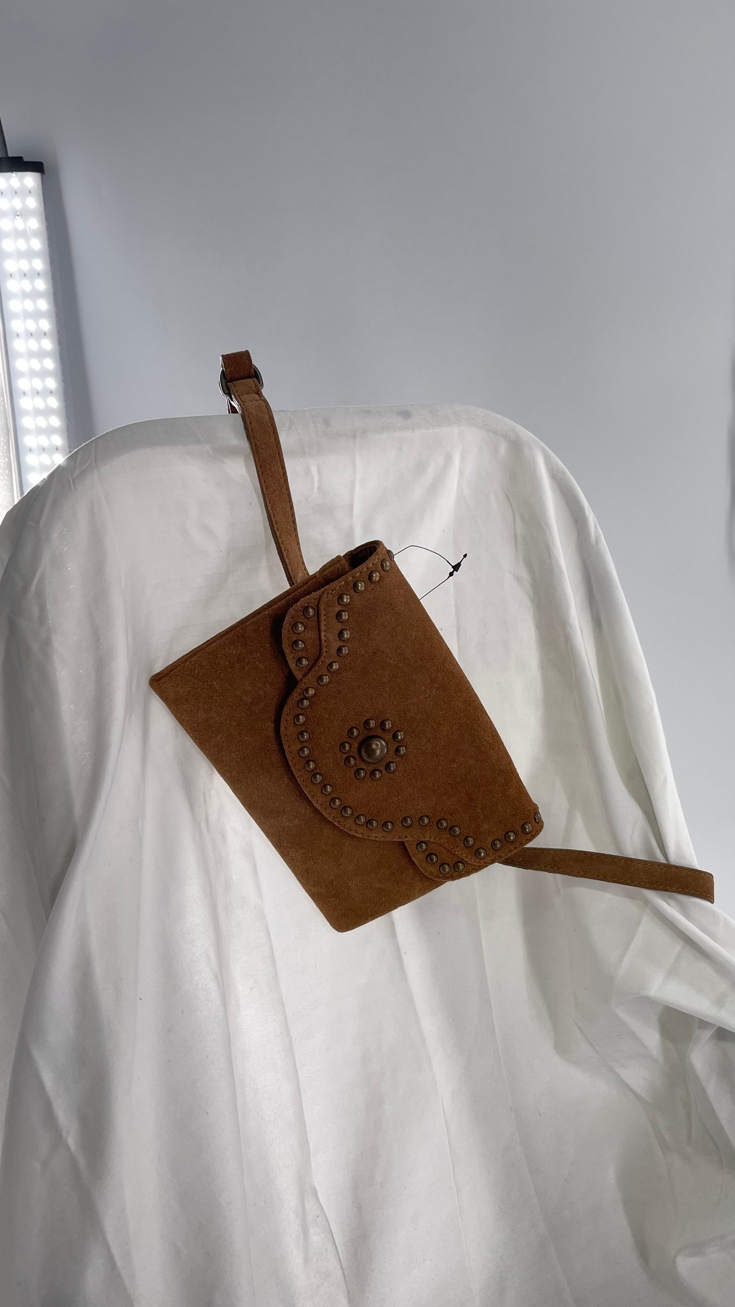 Free People Brown Leather Studded Fanny Pack / Waist Belt and Satchel