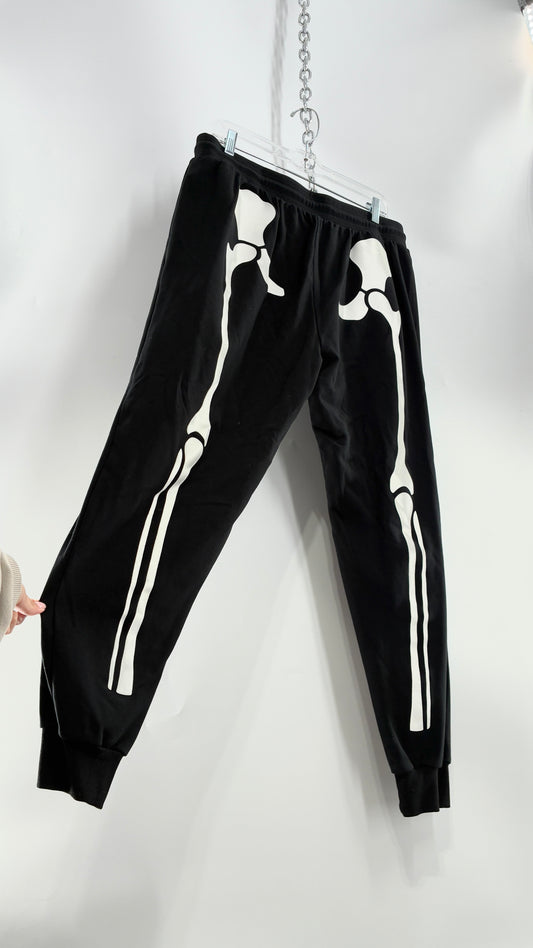 Vintage Thick Knit Skeleton Halloween Loungewear Joggers (Large)
