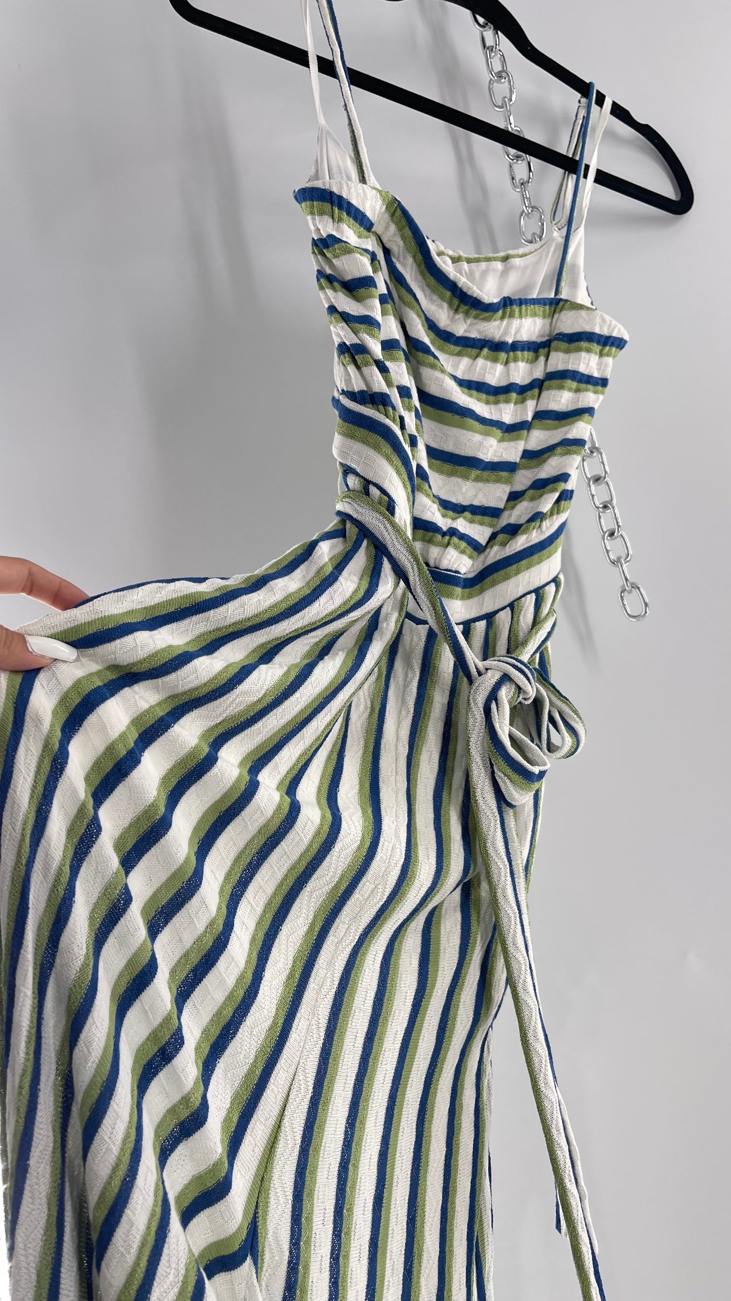 Maeve Anthropologie Woven Green/Blue/White Wide Leg Jumpsuit (Small)