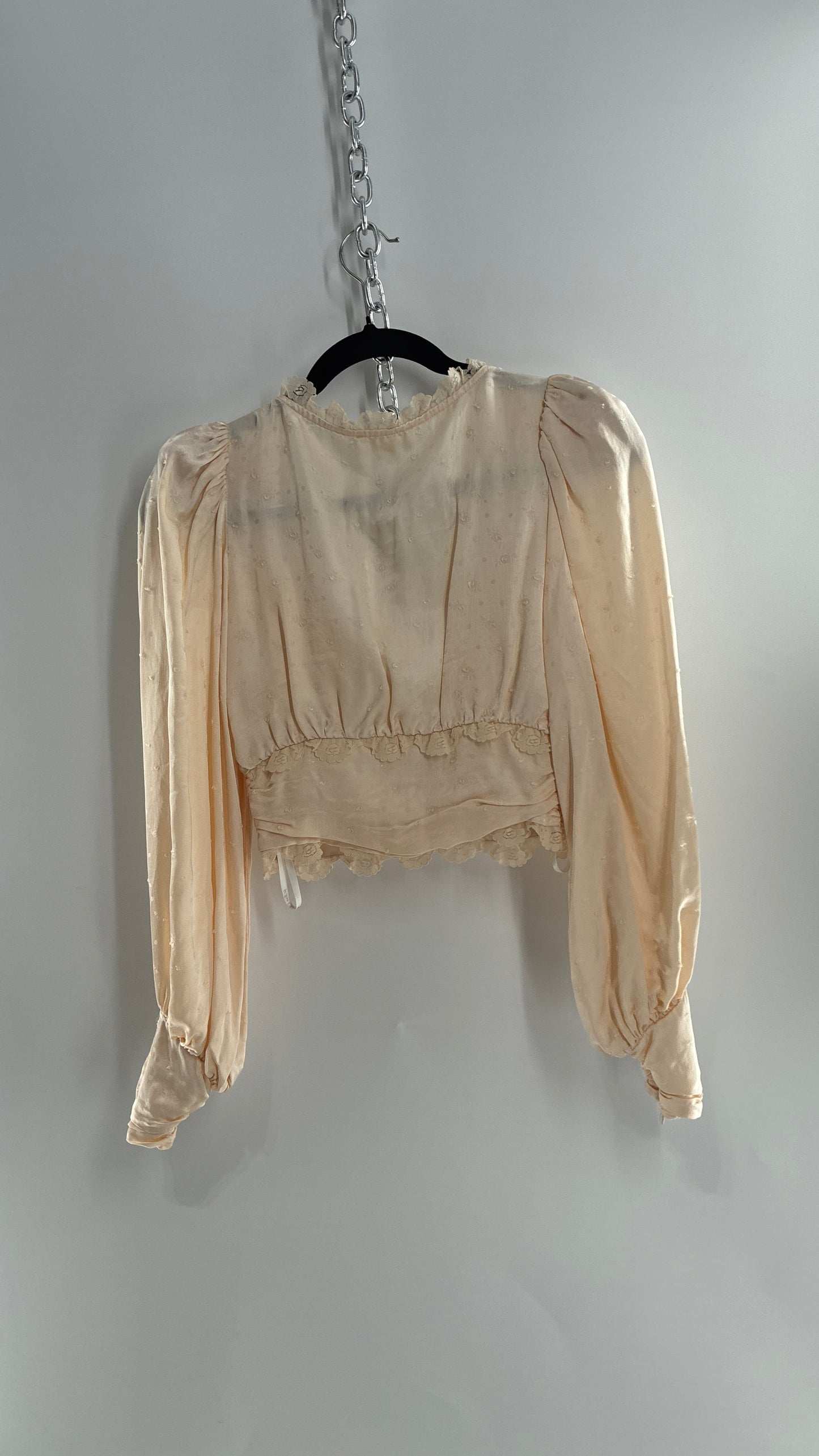 For Love & Lemons Ivory Balloon Sleeve Ruched Waist Blouse (XS)