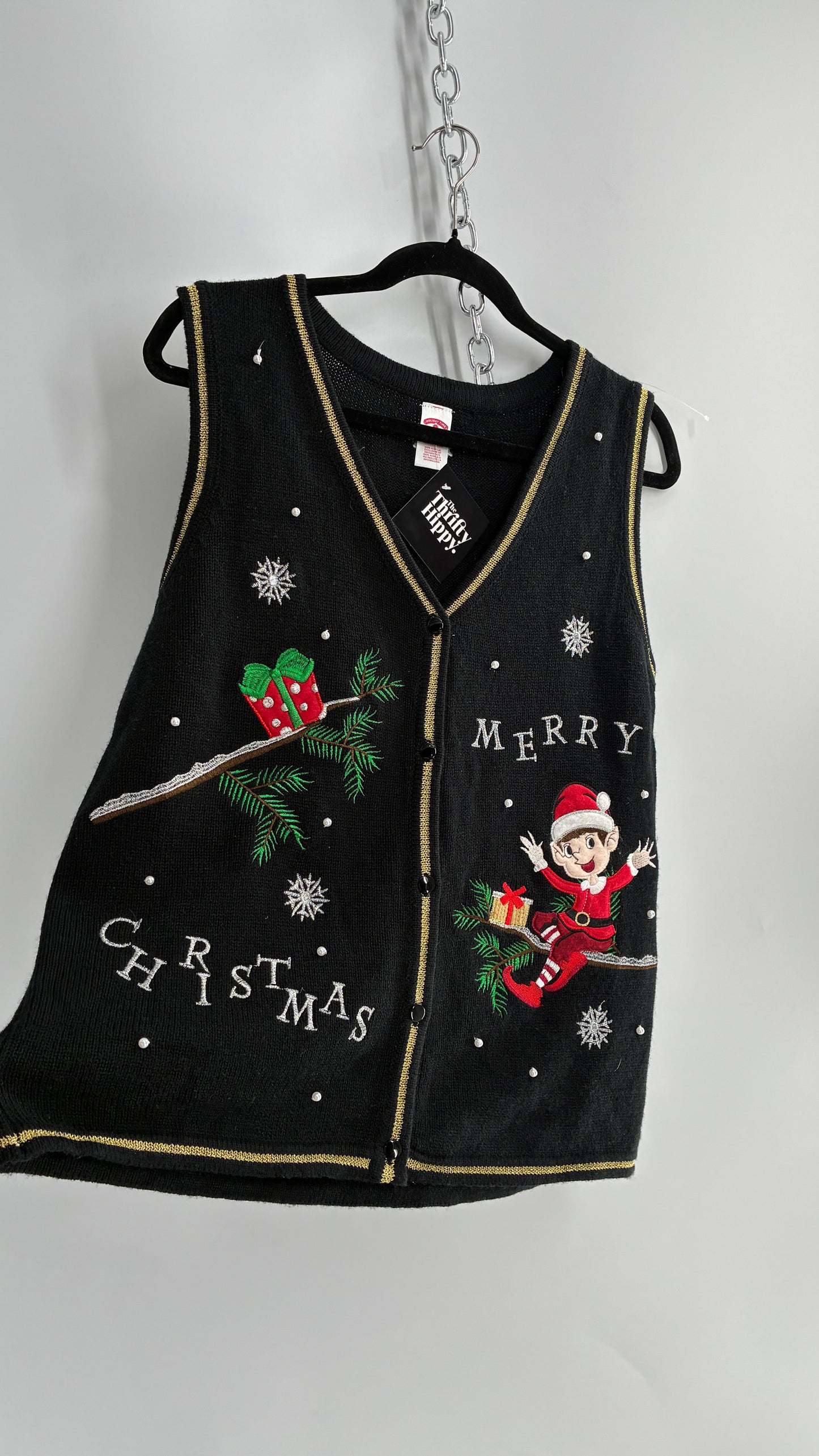 Festive Holiday Christmas Embroidered Vest Top (Medium)