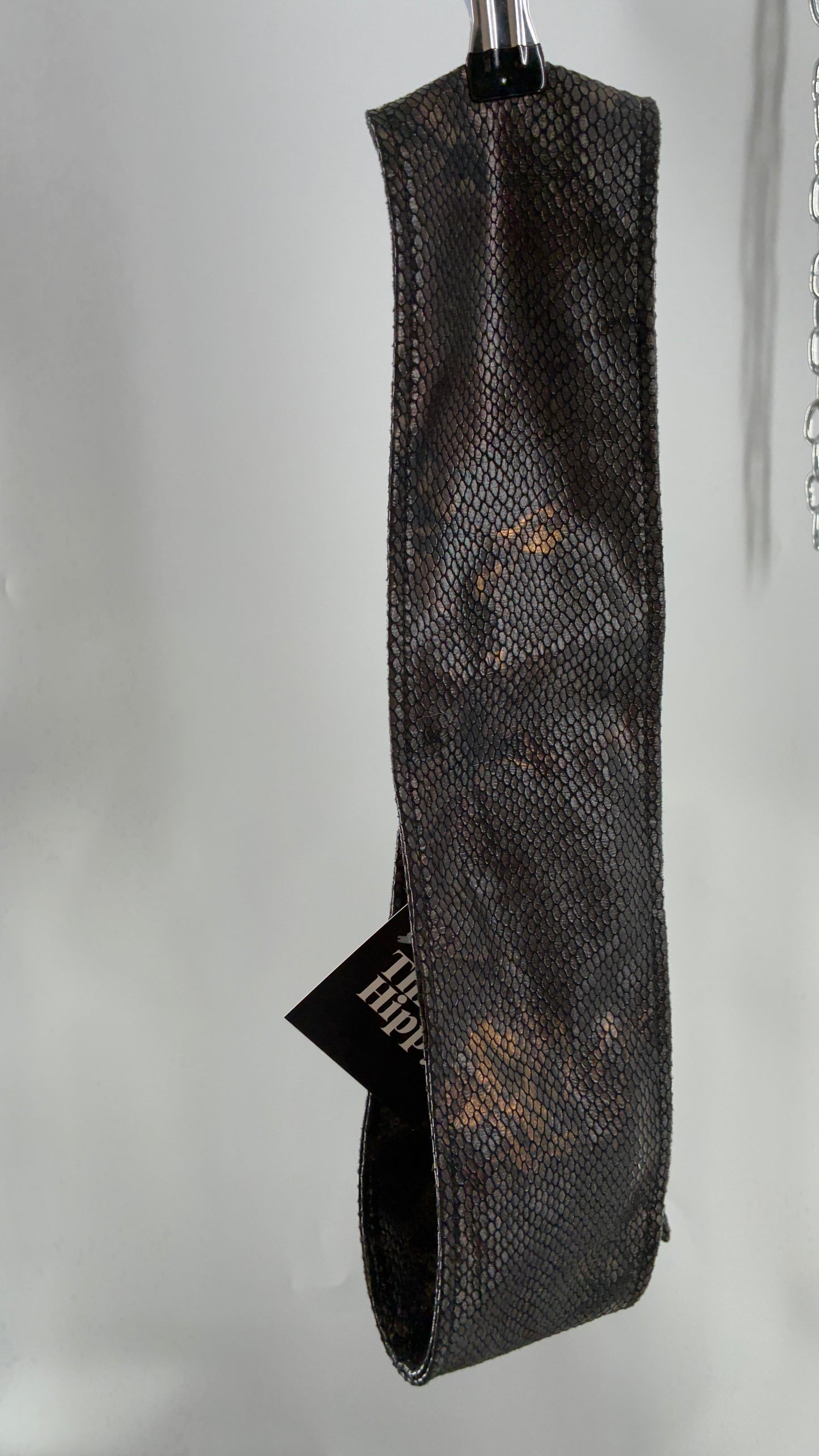 Vintage Snake Skin Patterned Wide Belt with Gold Brass Oversized Buckle (Large)