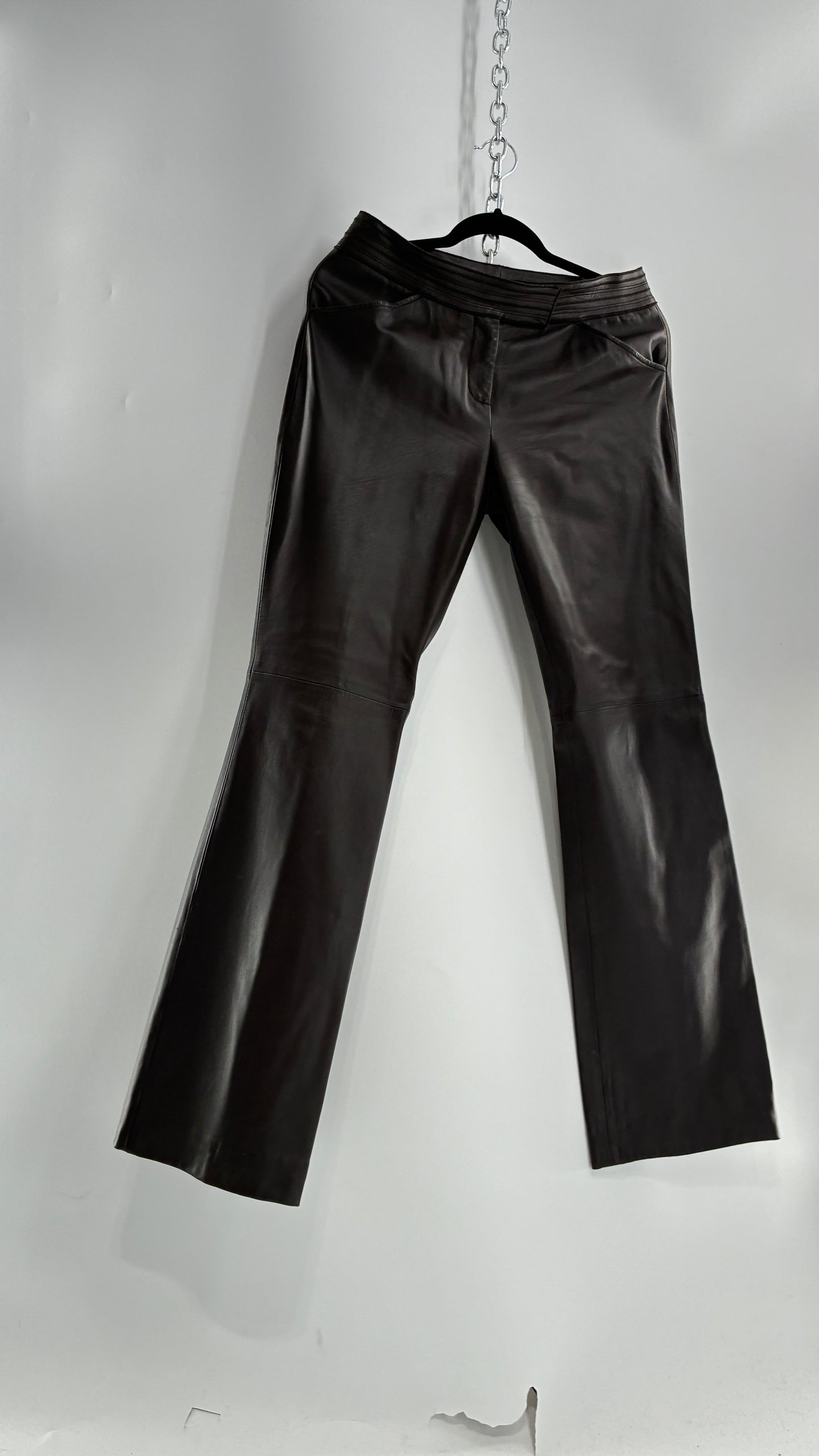 Vintage ETCETERA Deep Brown Low Waisted Embroidered, Side Closure Pants with Bootcut Hem (4)
