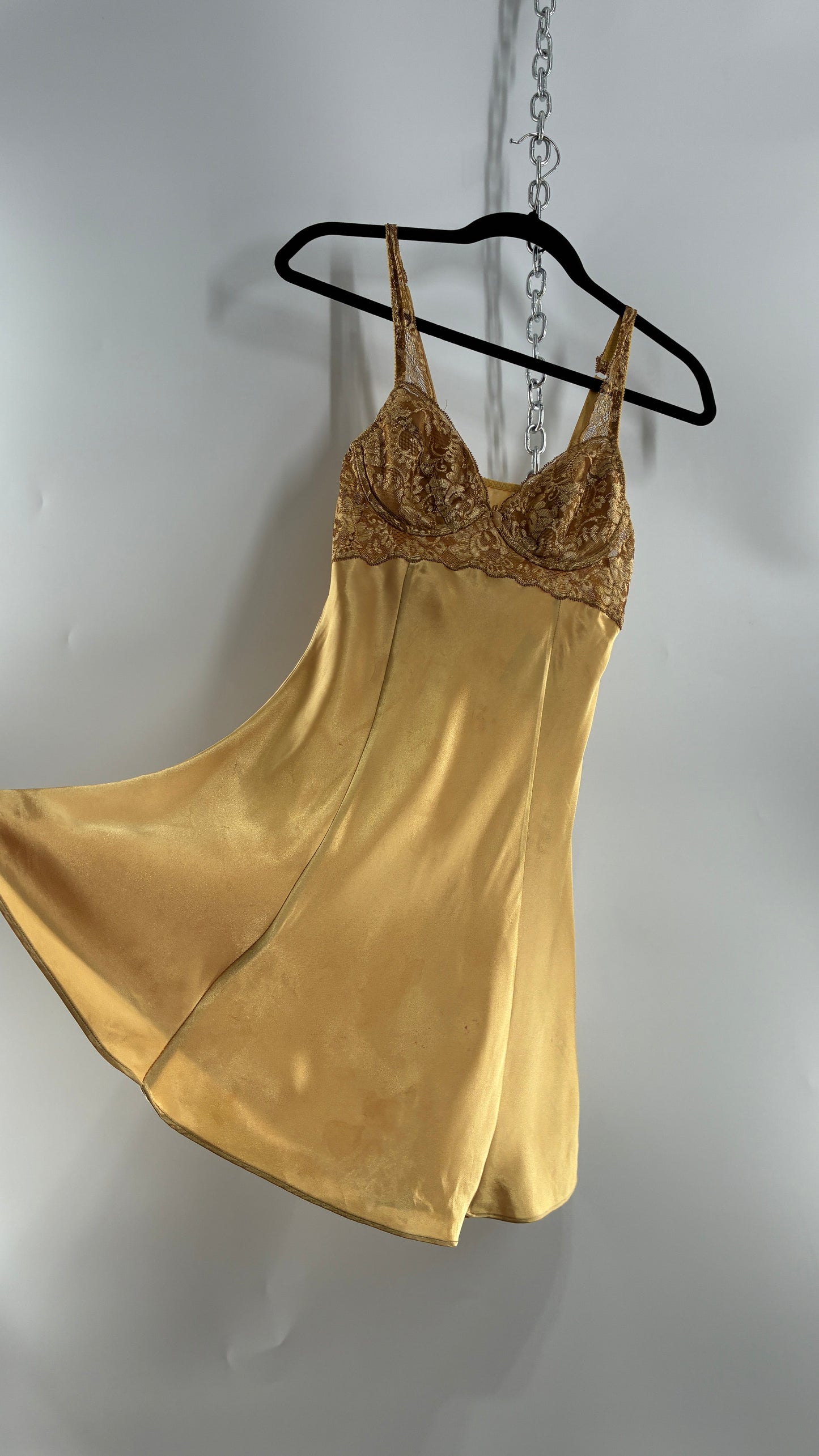 Vintage Victoria’s Secret Gold Mini Dress with Lace Underwire Bustier (XS)