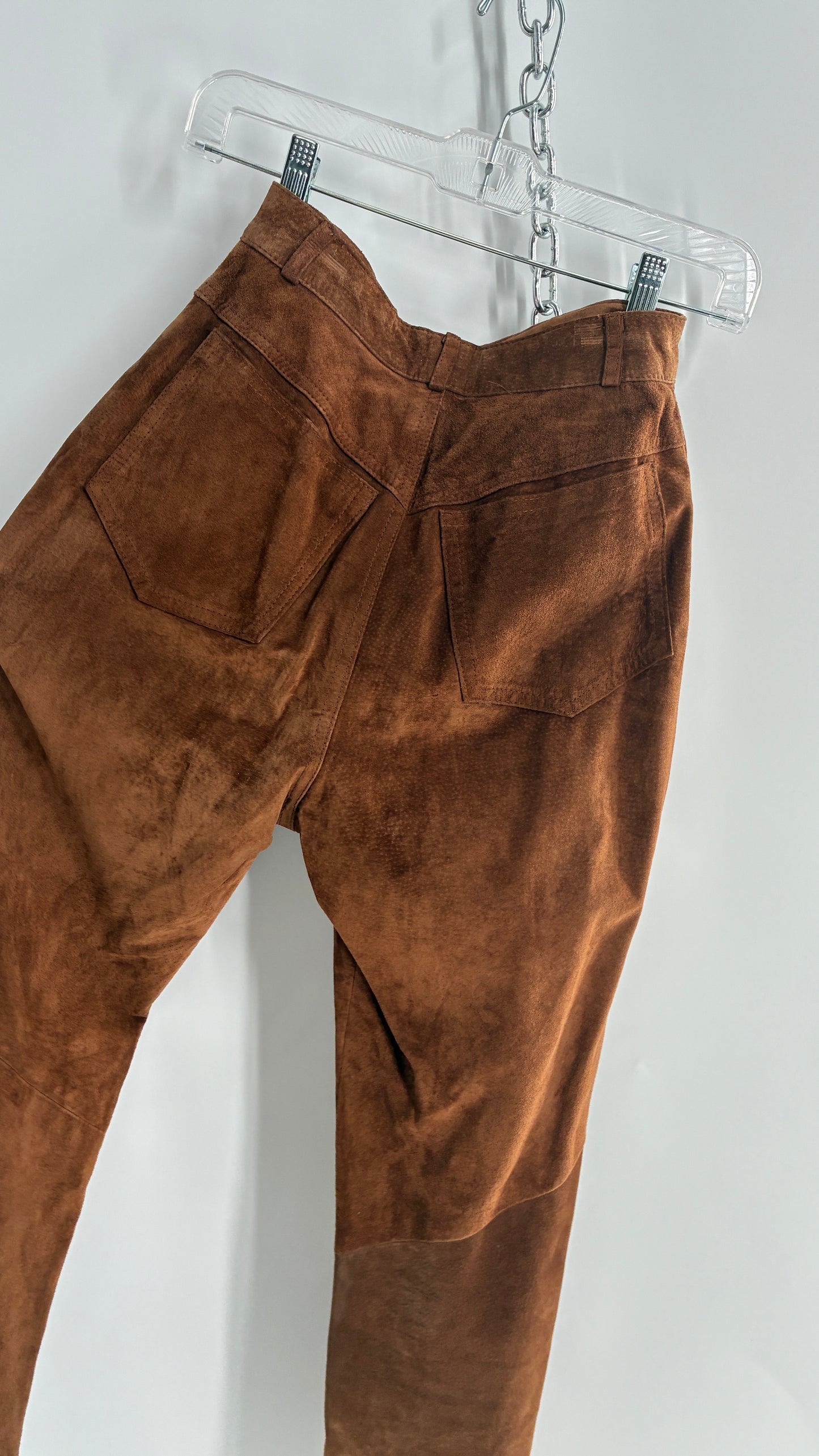 Vintage 1980 ANNTAYLOR High Waisted Brown Suede Leather Straight Leg Bottoms (2)