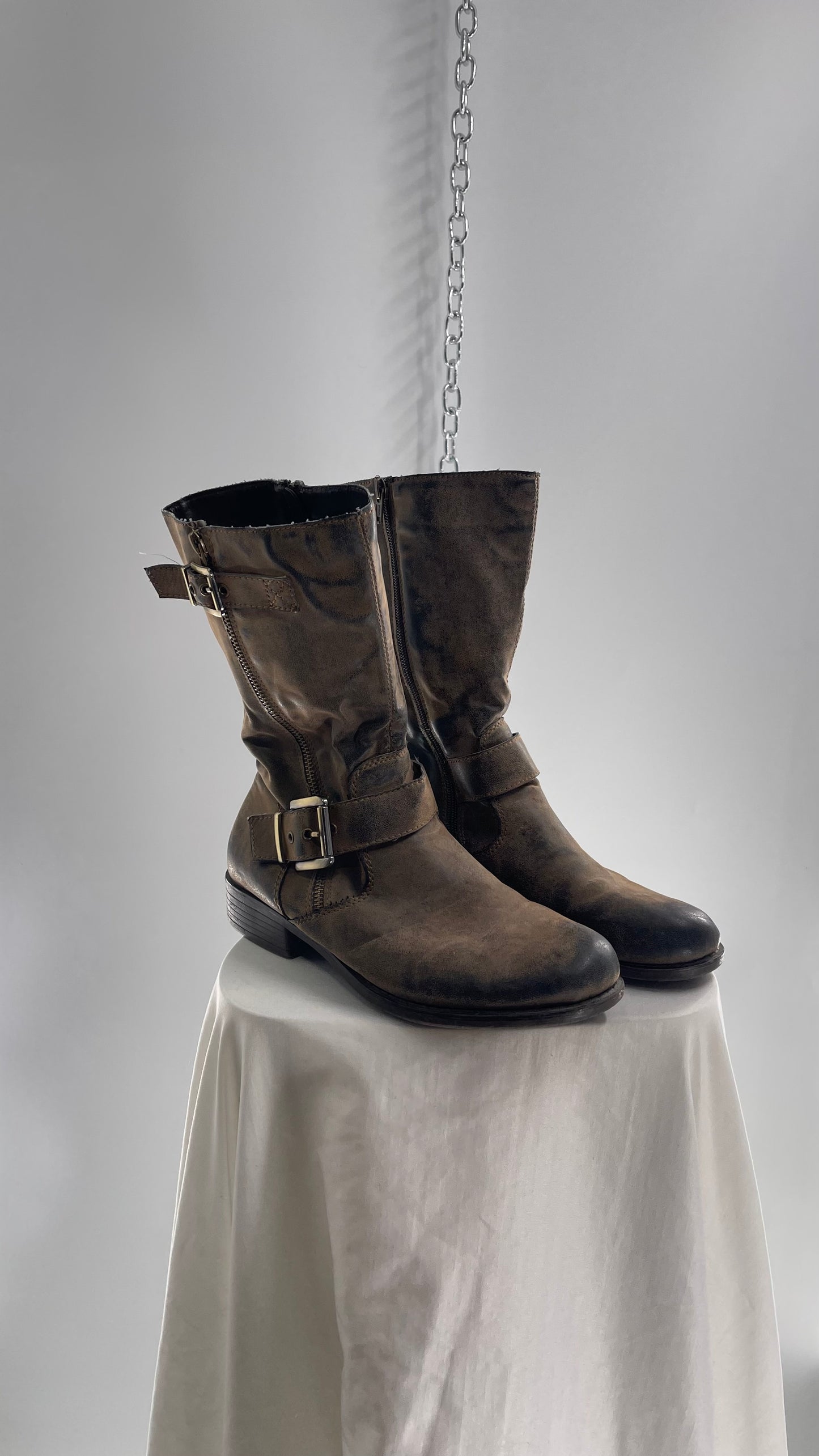 Vintage Distressed Looking Vegan Leather Motorcycle Boots (10)