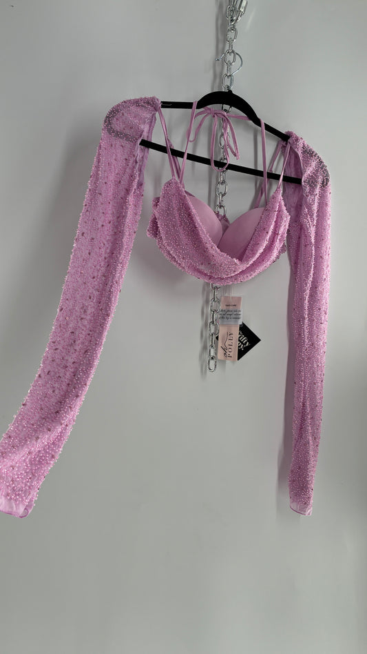 Princess Polly Beaded Shrug, Drape Front Lilac Long Sleeve with Tags Attached (4)