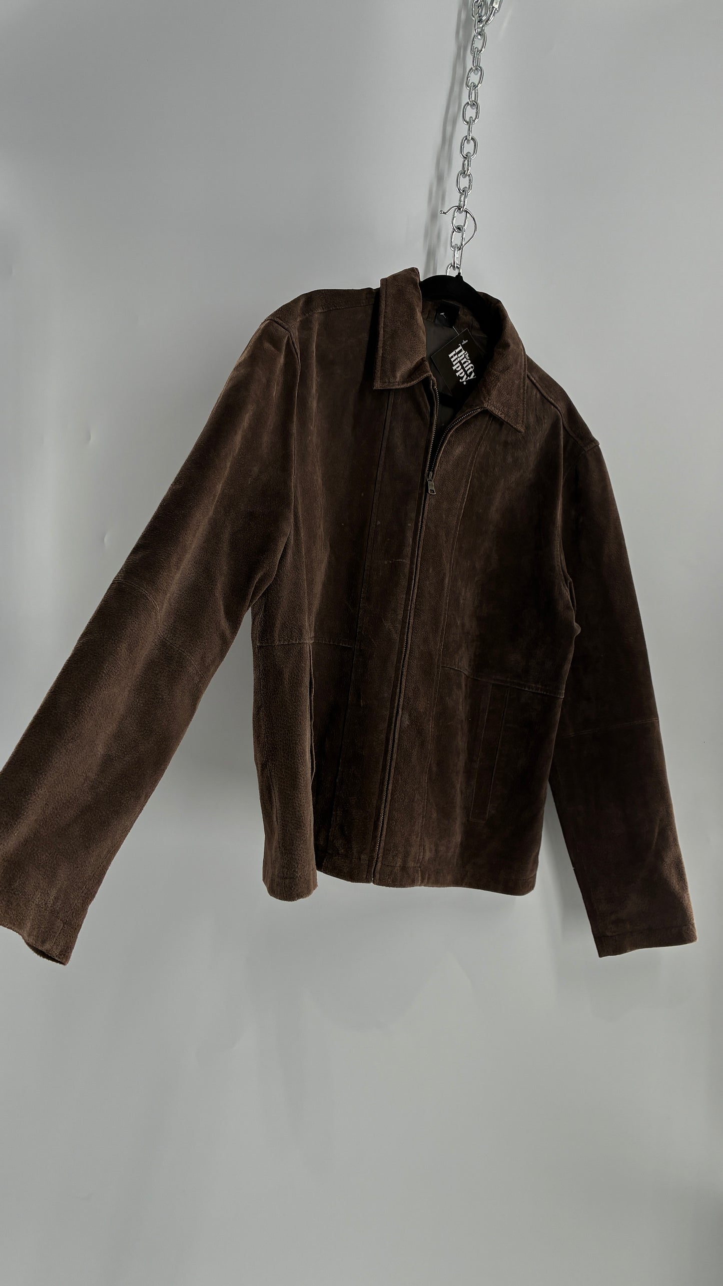 Vintage Liz Claiborne Dark Brown Genuine Suede Leather Jacket (Large)