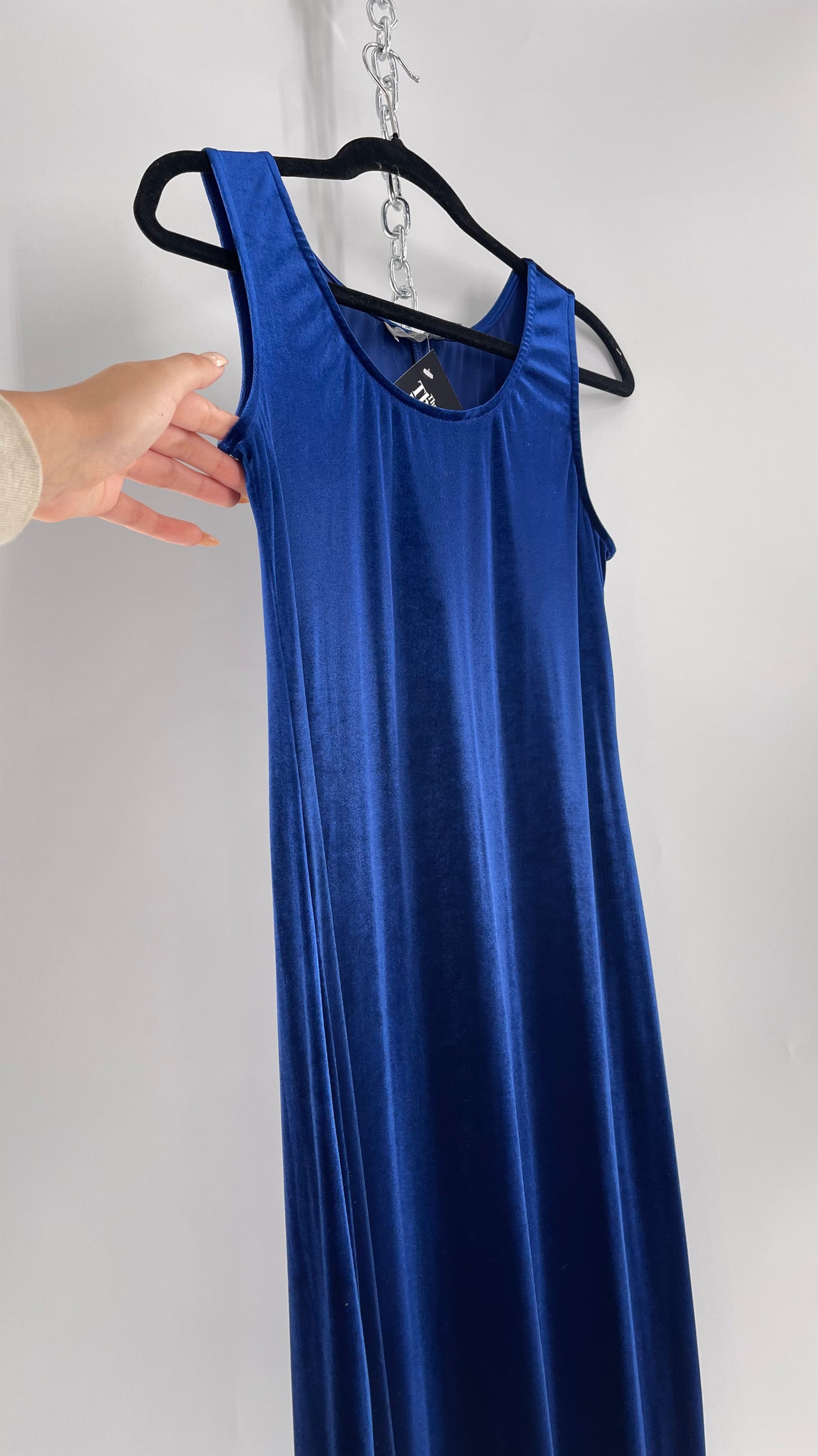 Vintage Carol Anderson Royal Blue Velvet Square Neckline Floor Length Dress (Medium)