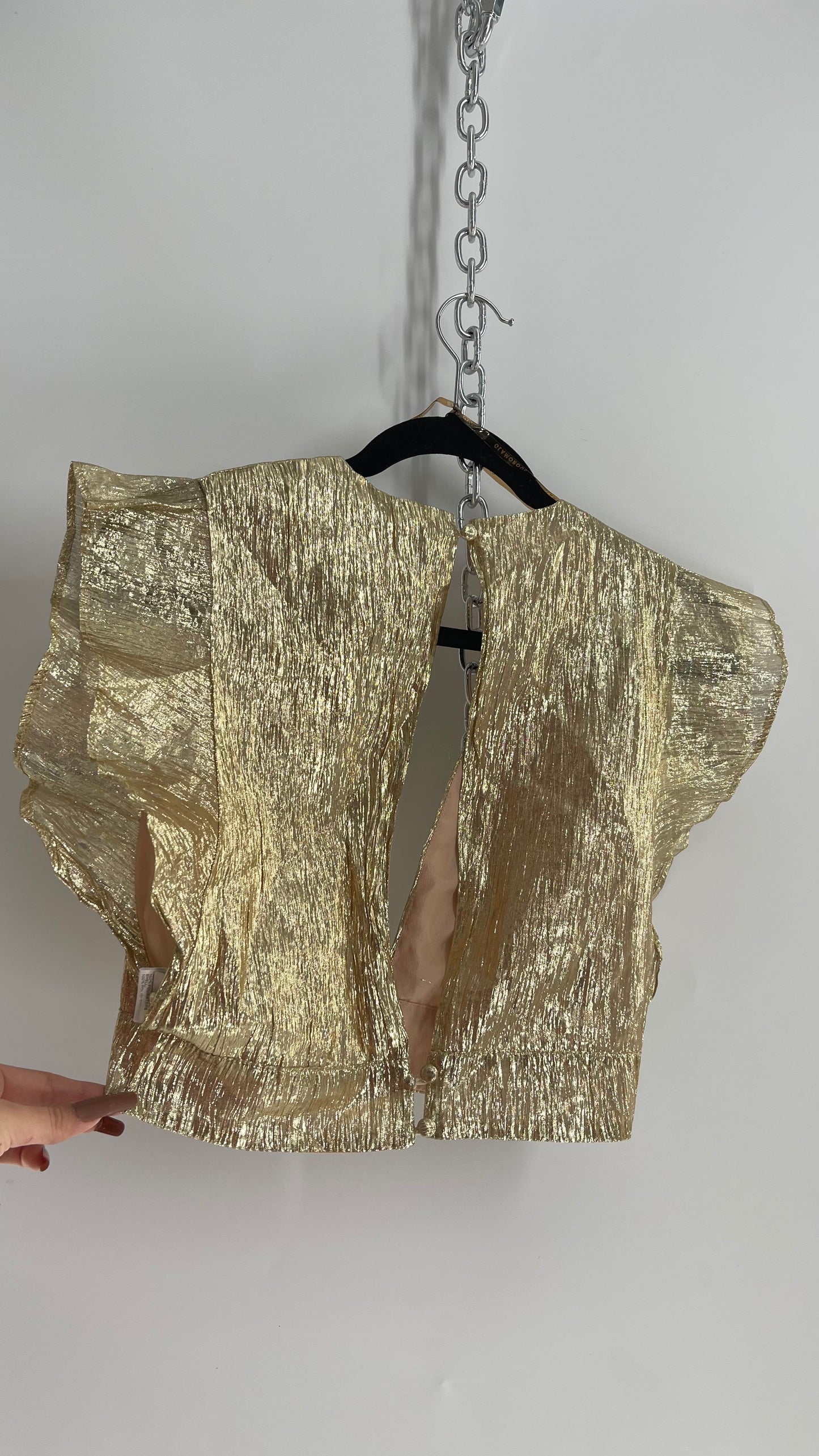 GLAMOROUS Gold Ruffled Crop Sleeveless Top (XS)