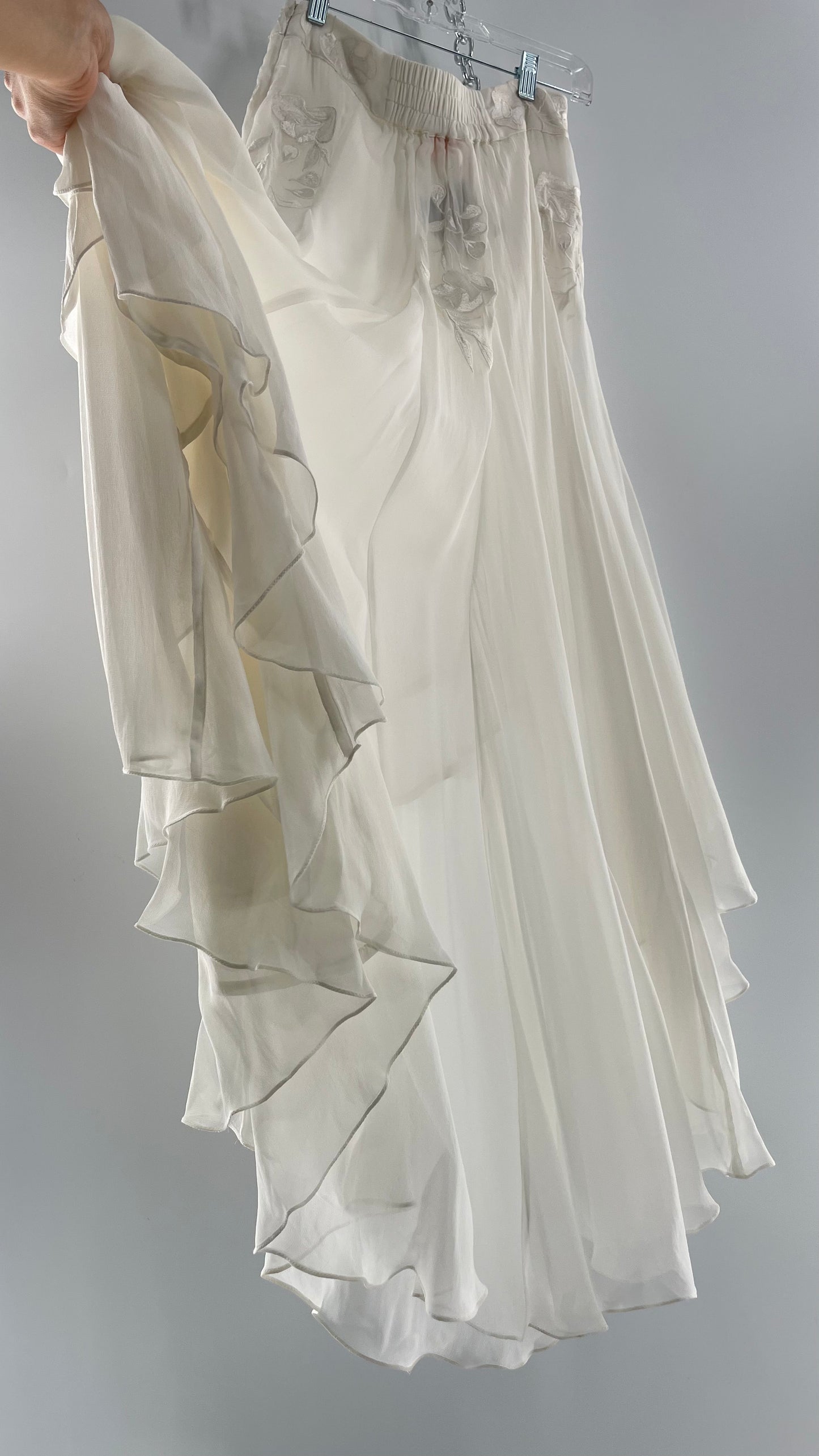 ROCOCO SAND White Hankerchief Hem Skirt with Embroidered Waistline (Medium)