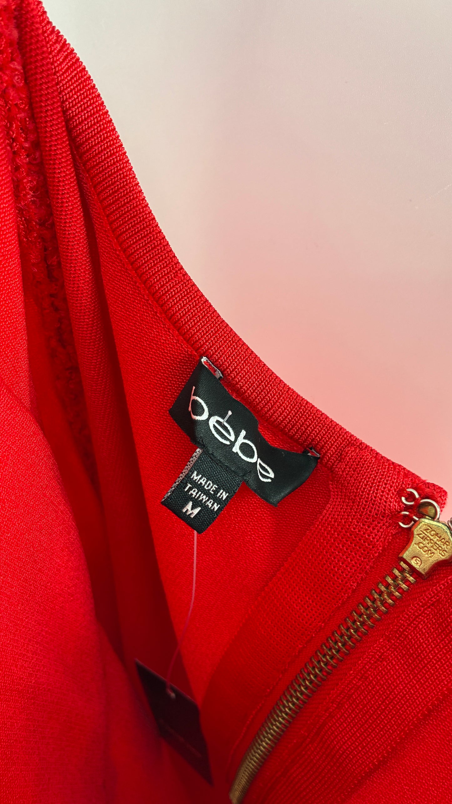 Deadstock Vintage BEBE Red Heavy/Thick Ruched and Roped Mini Dress (Medium)