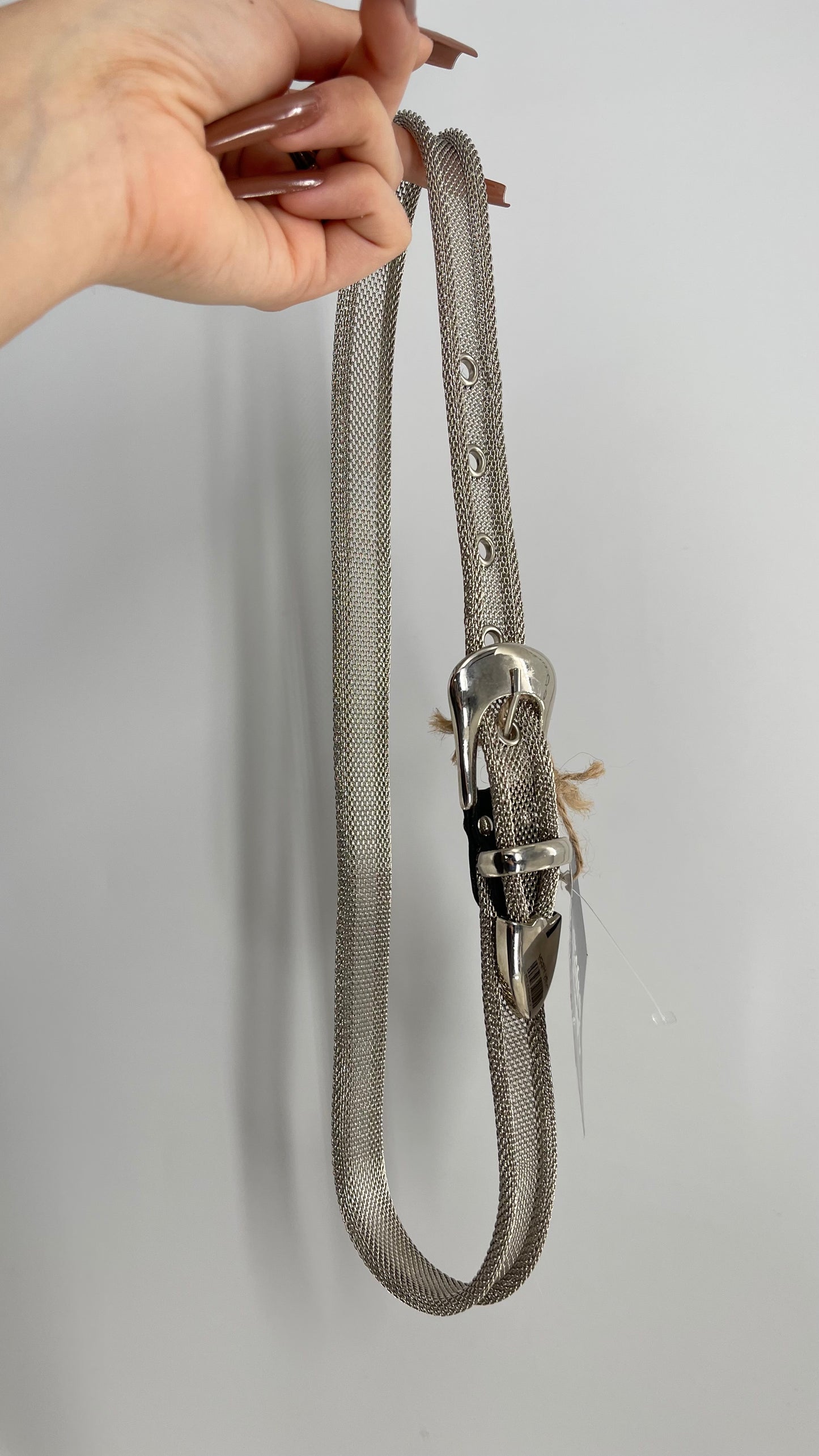 Vintage Silver Chain Link Mesh Skinny Belt (XS/S)