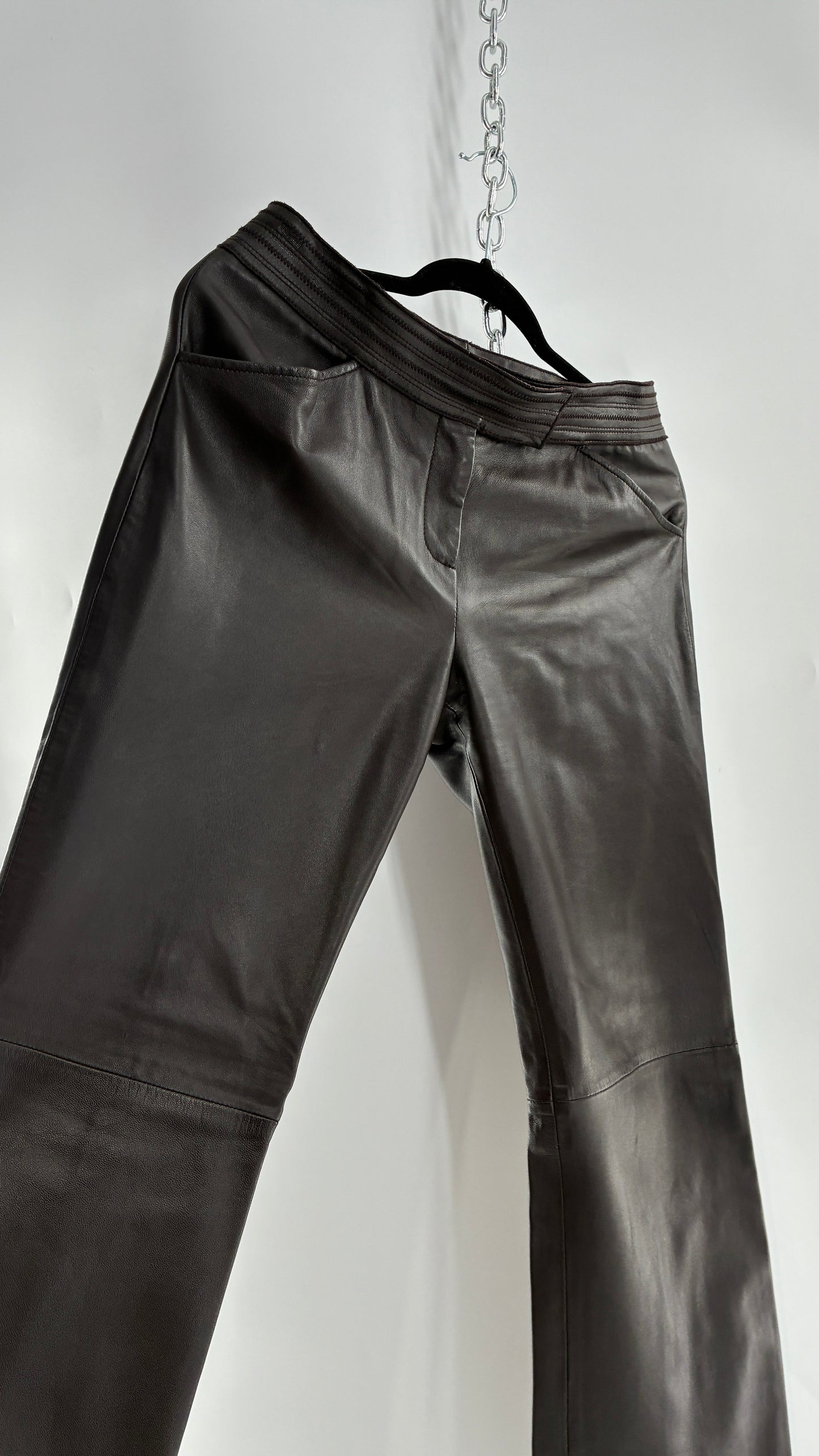 Vintage ETCETERA Deep Brown Low Waisted Embroidered, Side Closure Pants with Bootcut Hem (4)