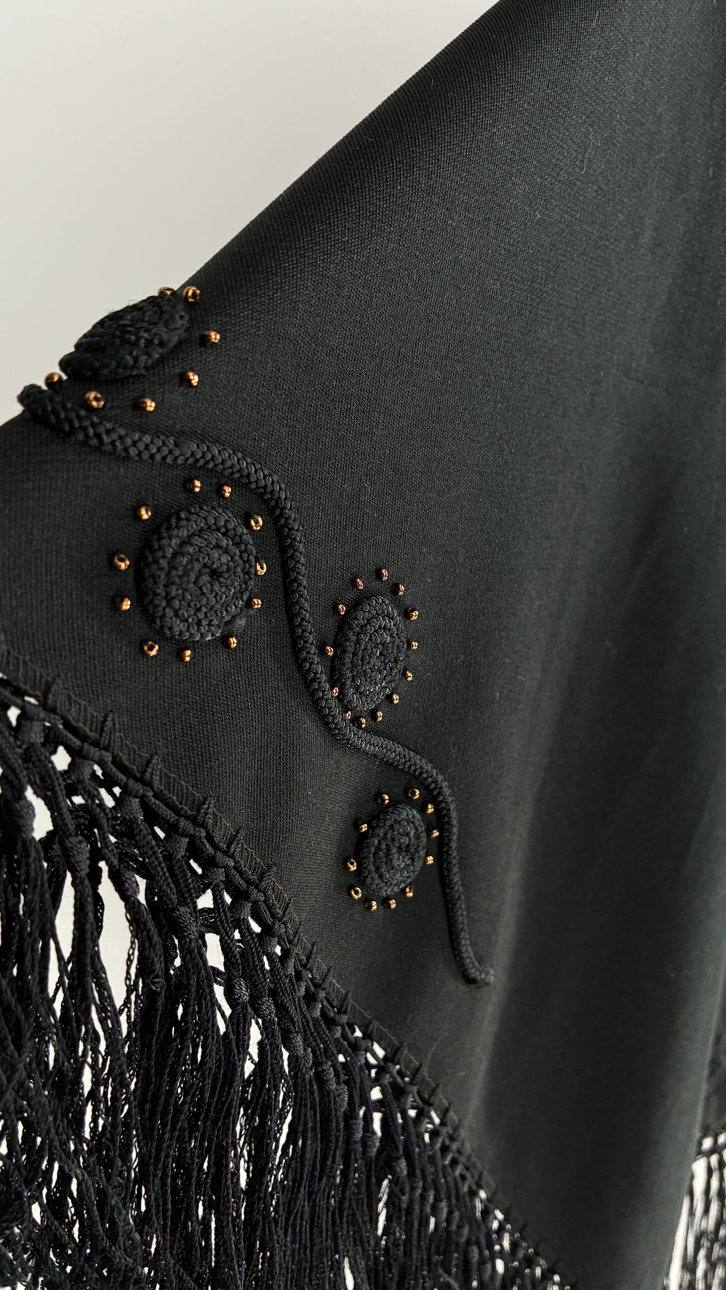 Vintage Designer SUNAKO HATA Cape with Embroidered and Fringe Details