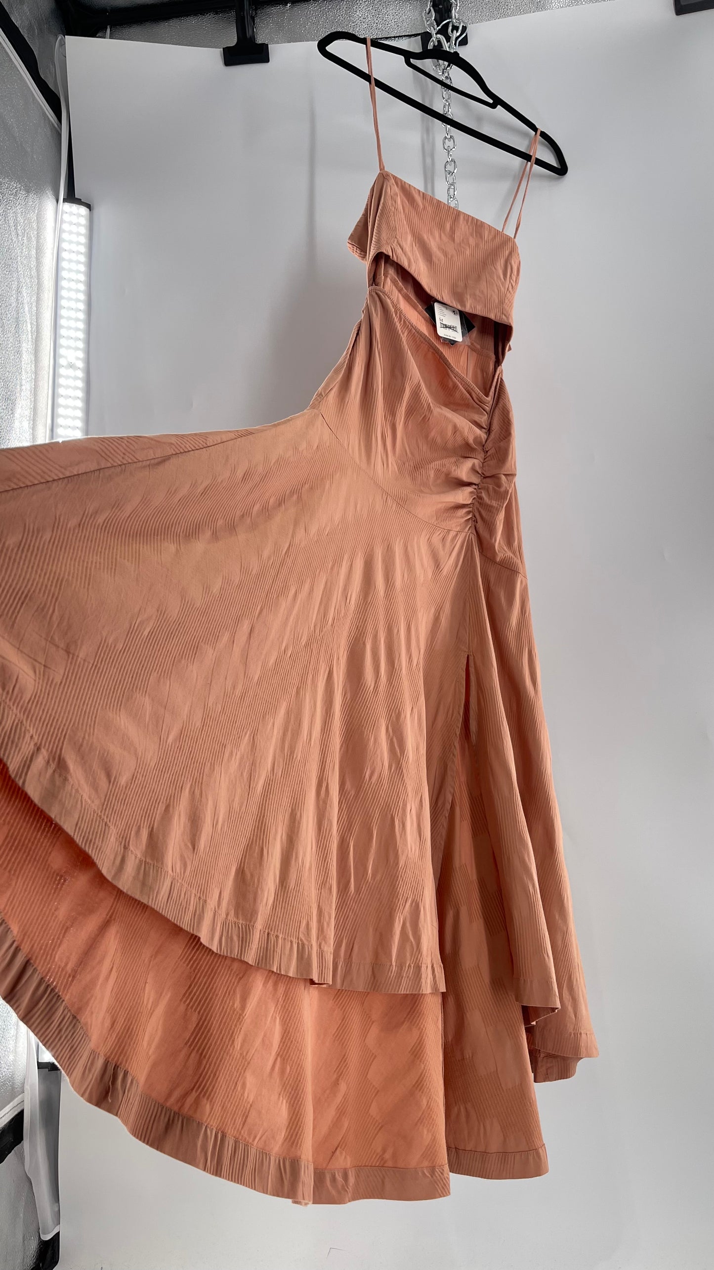 Free People Terracotta/ Smoky Pink Maxi Dress with Exposed Midriff, Waist Bow, and Side Slit with Tags Attached  (M)