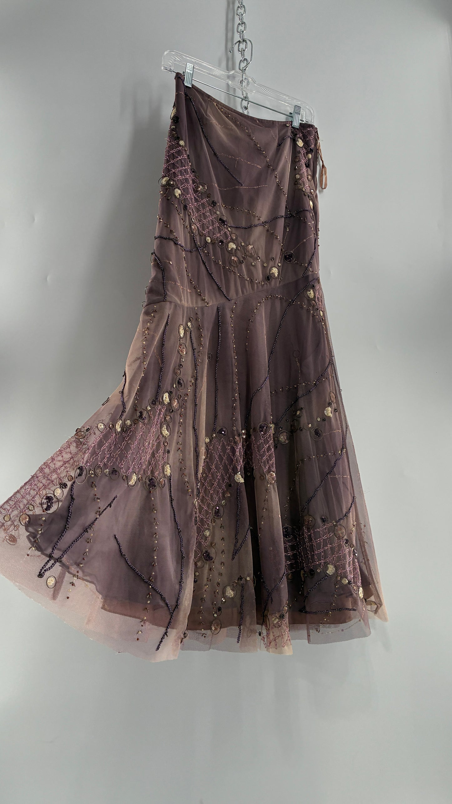 Vintage ALBERTO MAKALI Completely Embroidered and Beaded Maxi Asymmetric Dusty Purple Skirt (4)