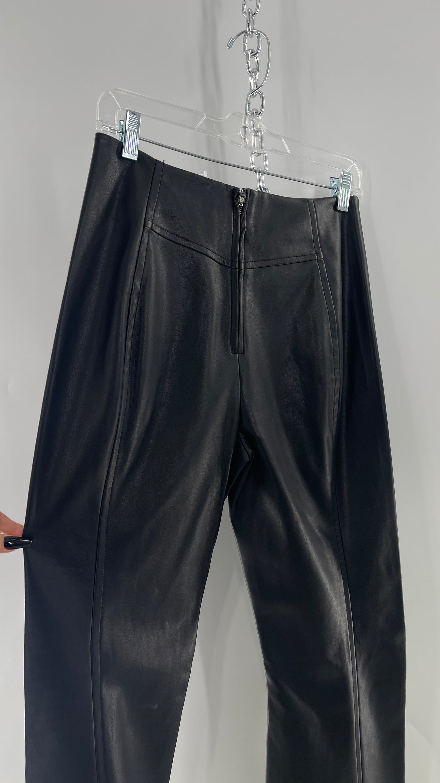 Free People Black Vegan Leather Kick Flares (28)