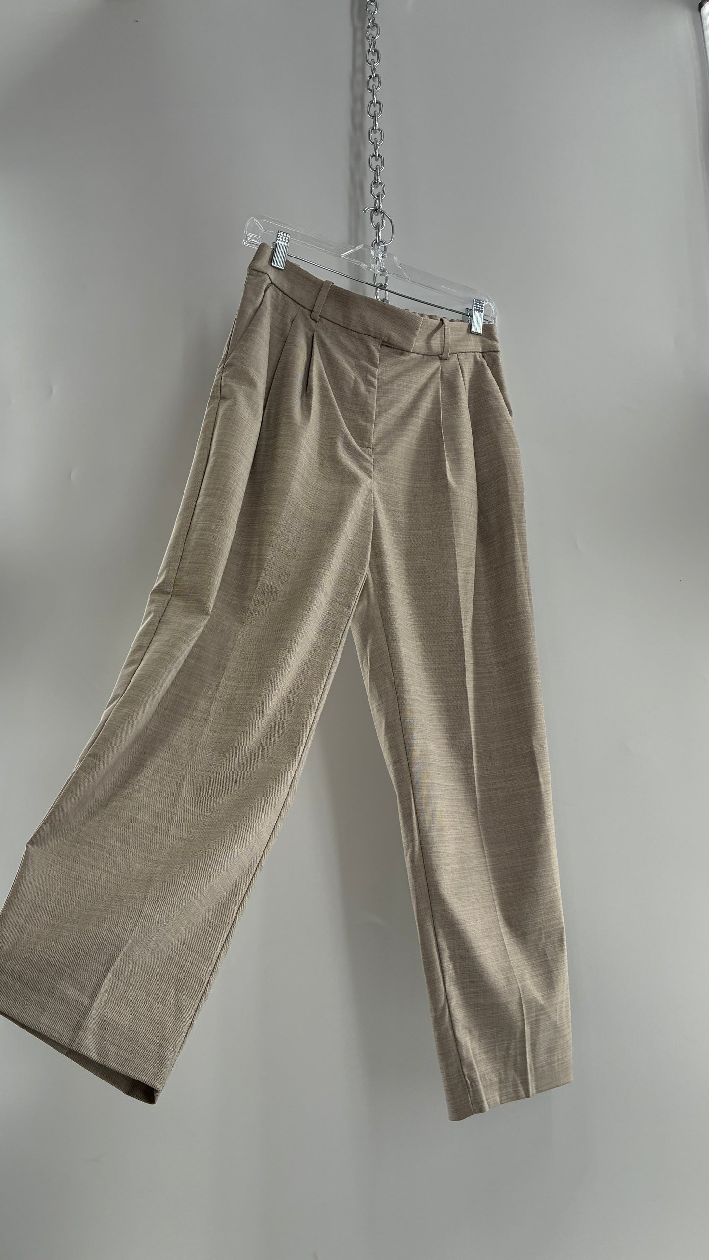 H&M 83% Recycled Polyester Beige Woven Trouser with Tags Attached (6)