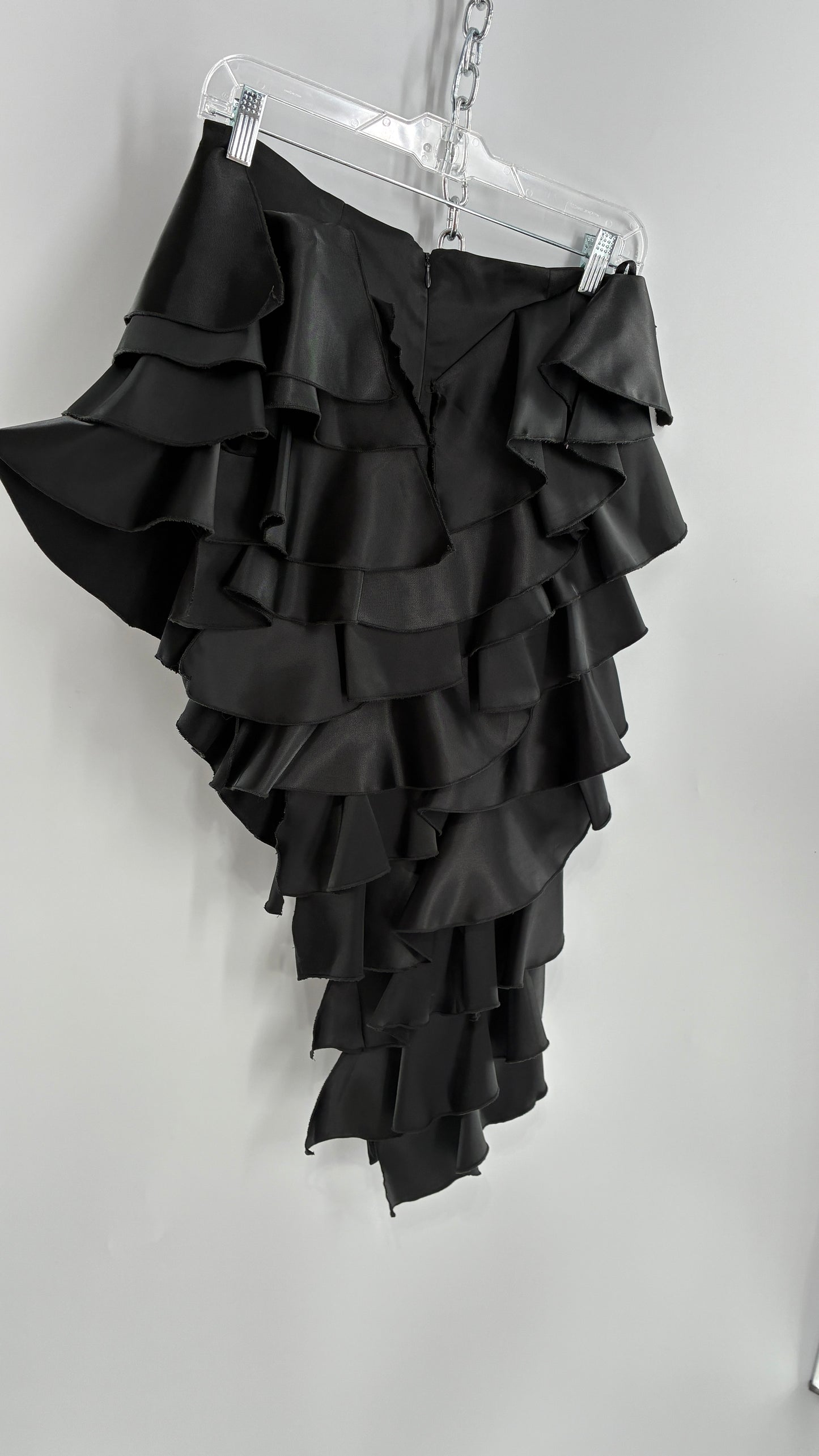 Deadstock Rare 1990s Vintage FRILLY LILLY Black Ruffled Asymmetric Skirt (8)