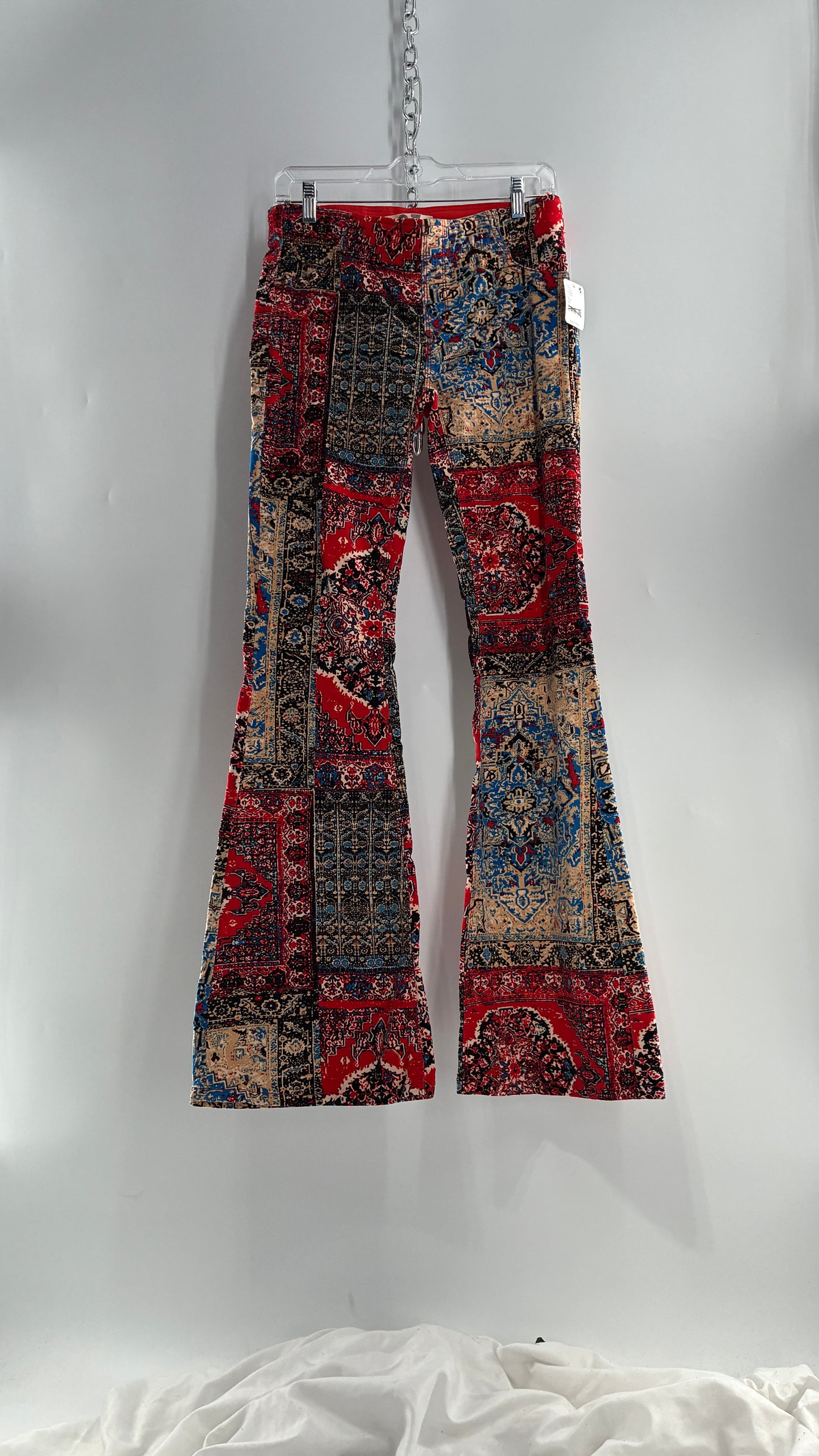 Free People Red, White, Blue Tapestry Patchwork Corduroys with Tags Attached (27)