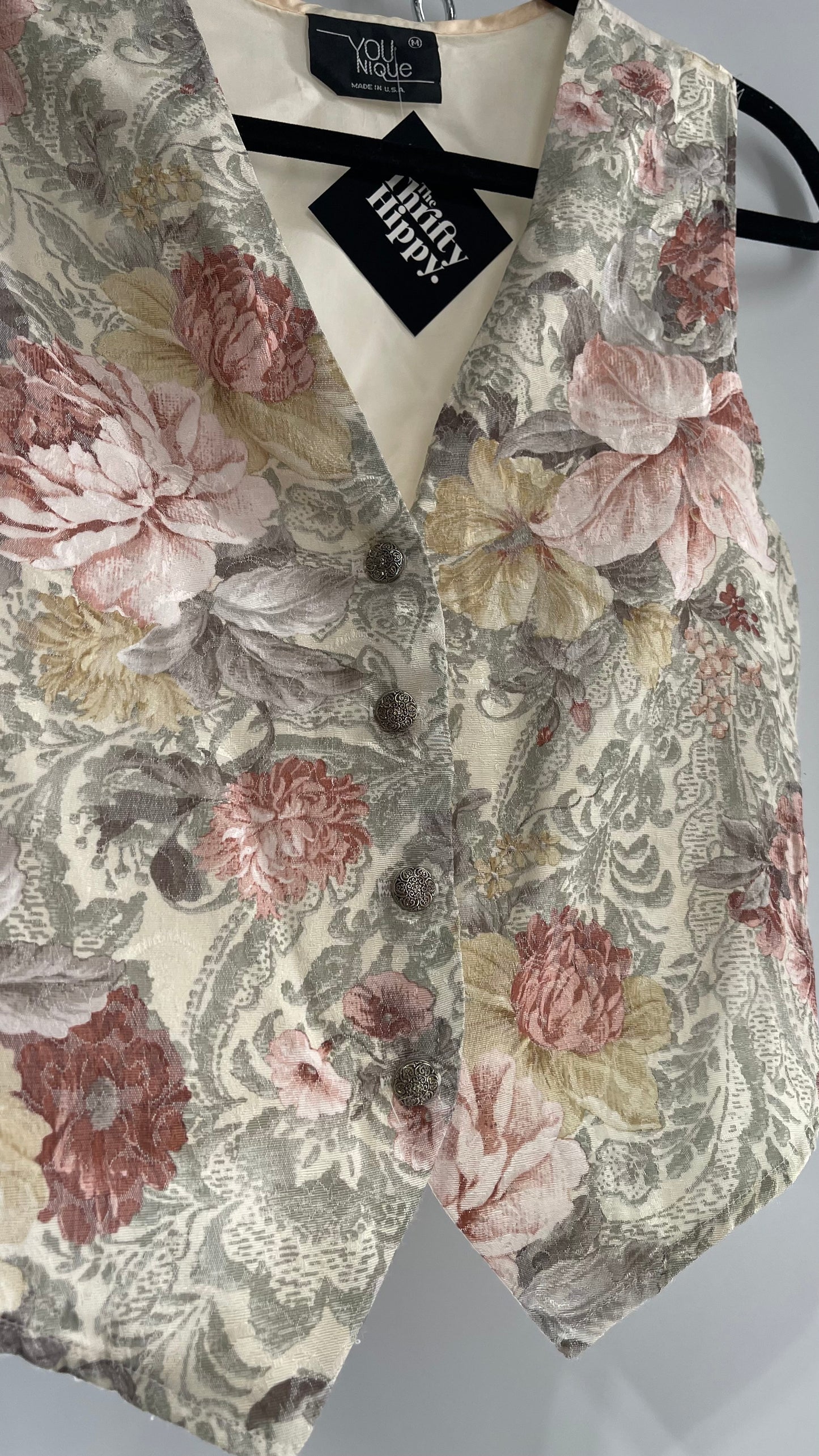 Vintage 1980s YOUNIQUE Cream Floral Vest (Medium)