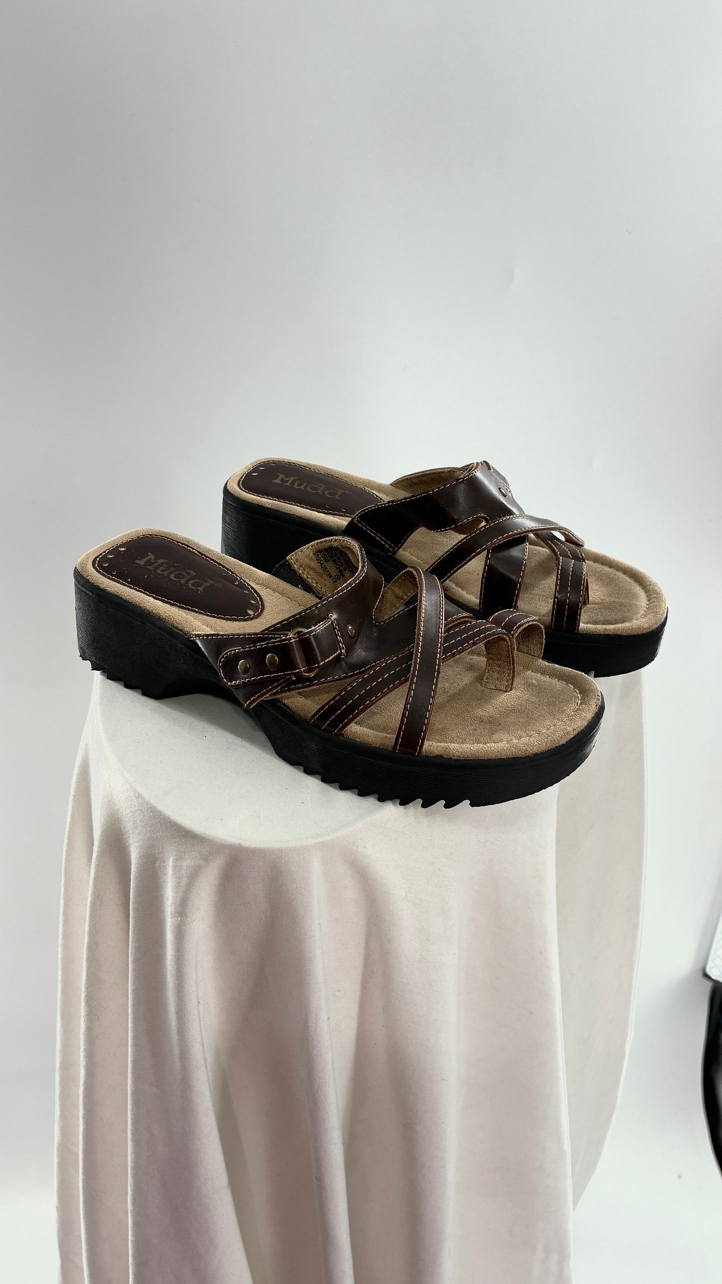 Vintage MUDD Block Heel Brown Leather Strappy Sandals (6.5)