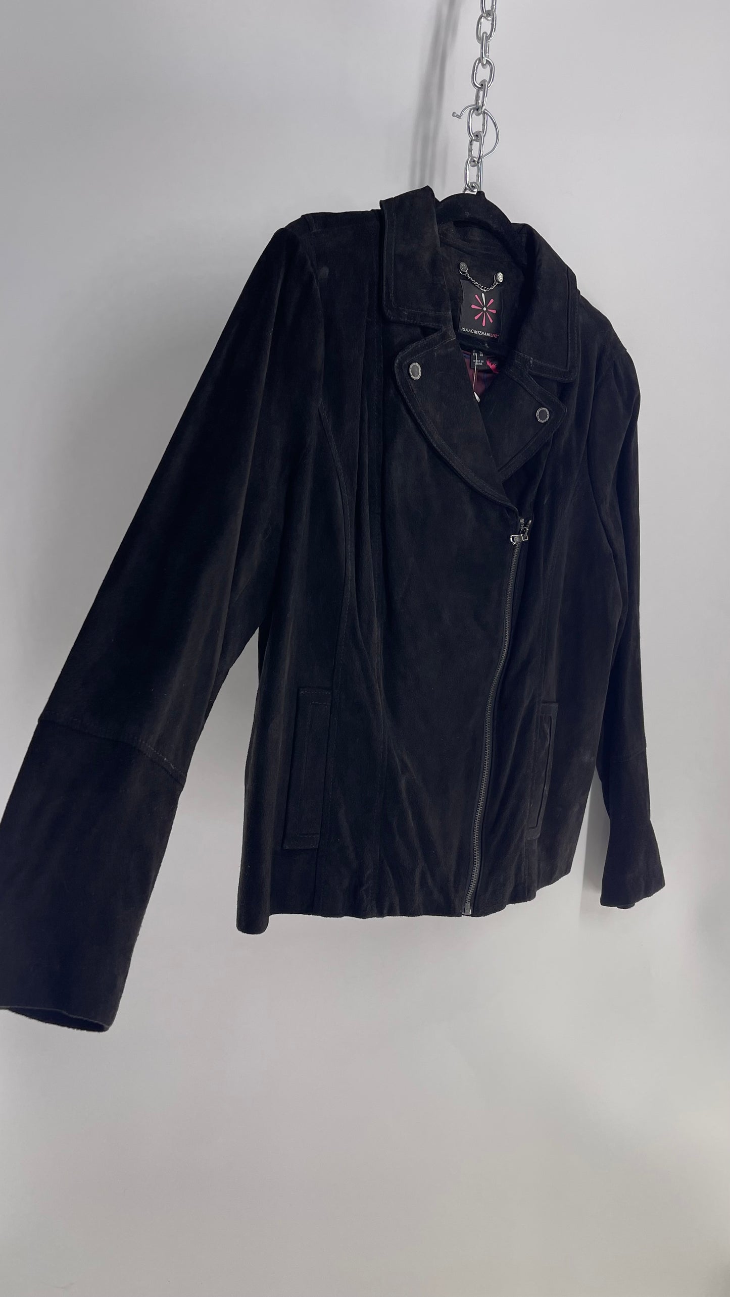 Vintage Isaac Mizrah Black Suede Leather Motorcycle Style Jacket (16)
