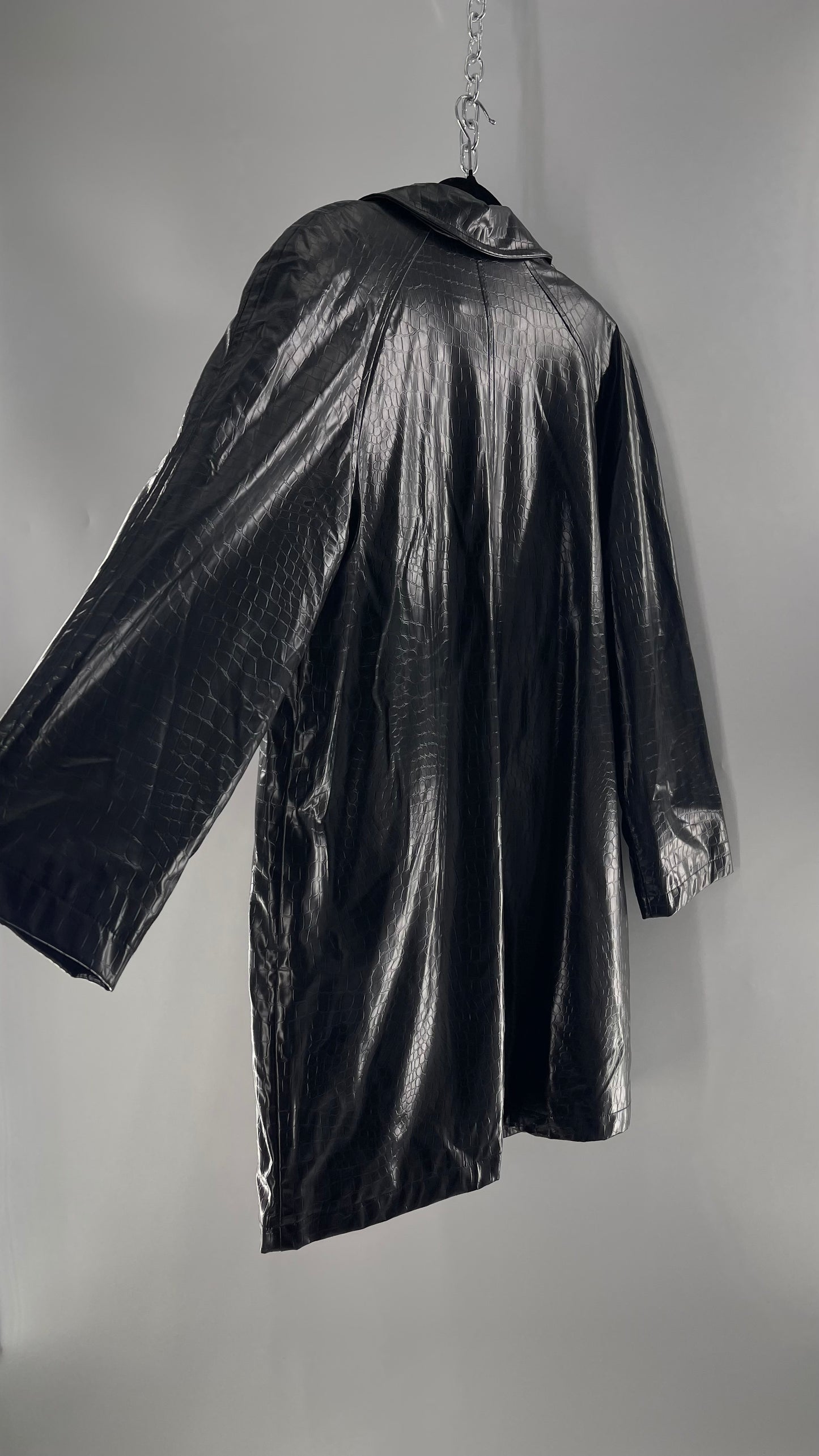 FU DA NEW YORK Black Crocodile Embossed Coat (C) (XL)
