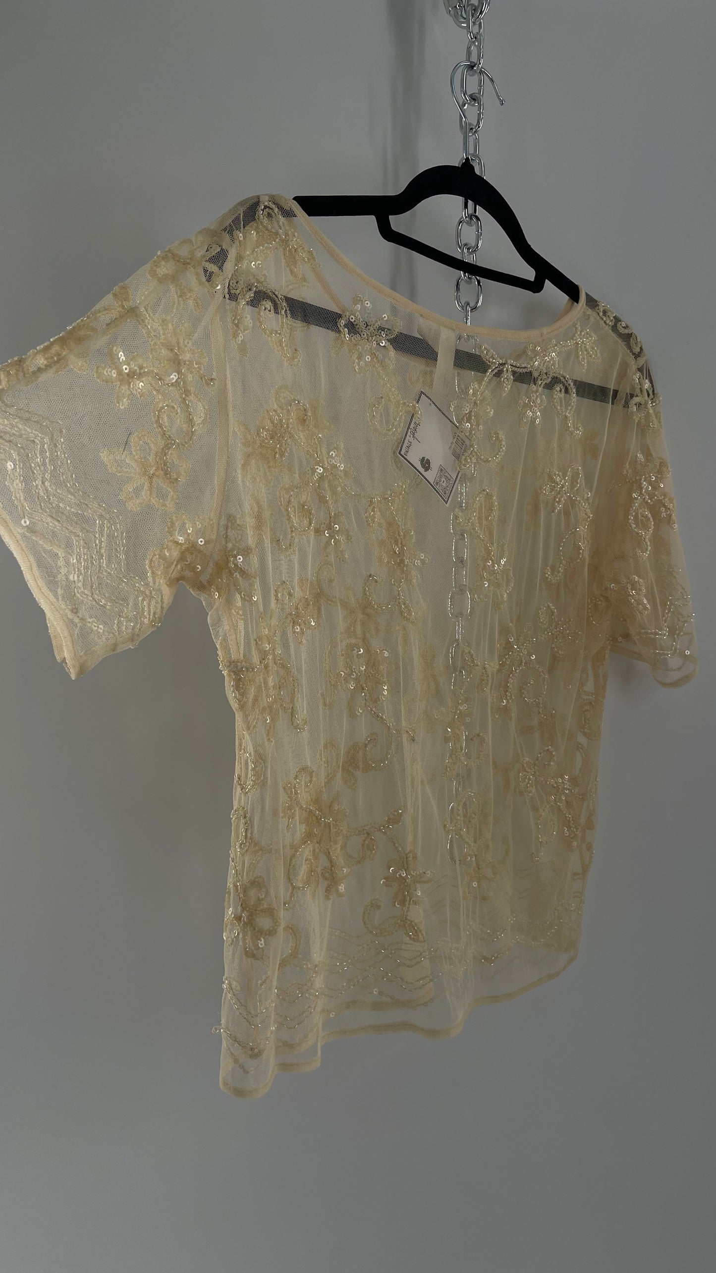 Vintage Forever 21 Baby Yellow Beaded Mesh T Shirt (Large)