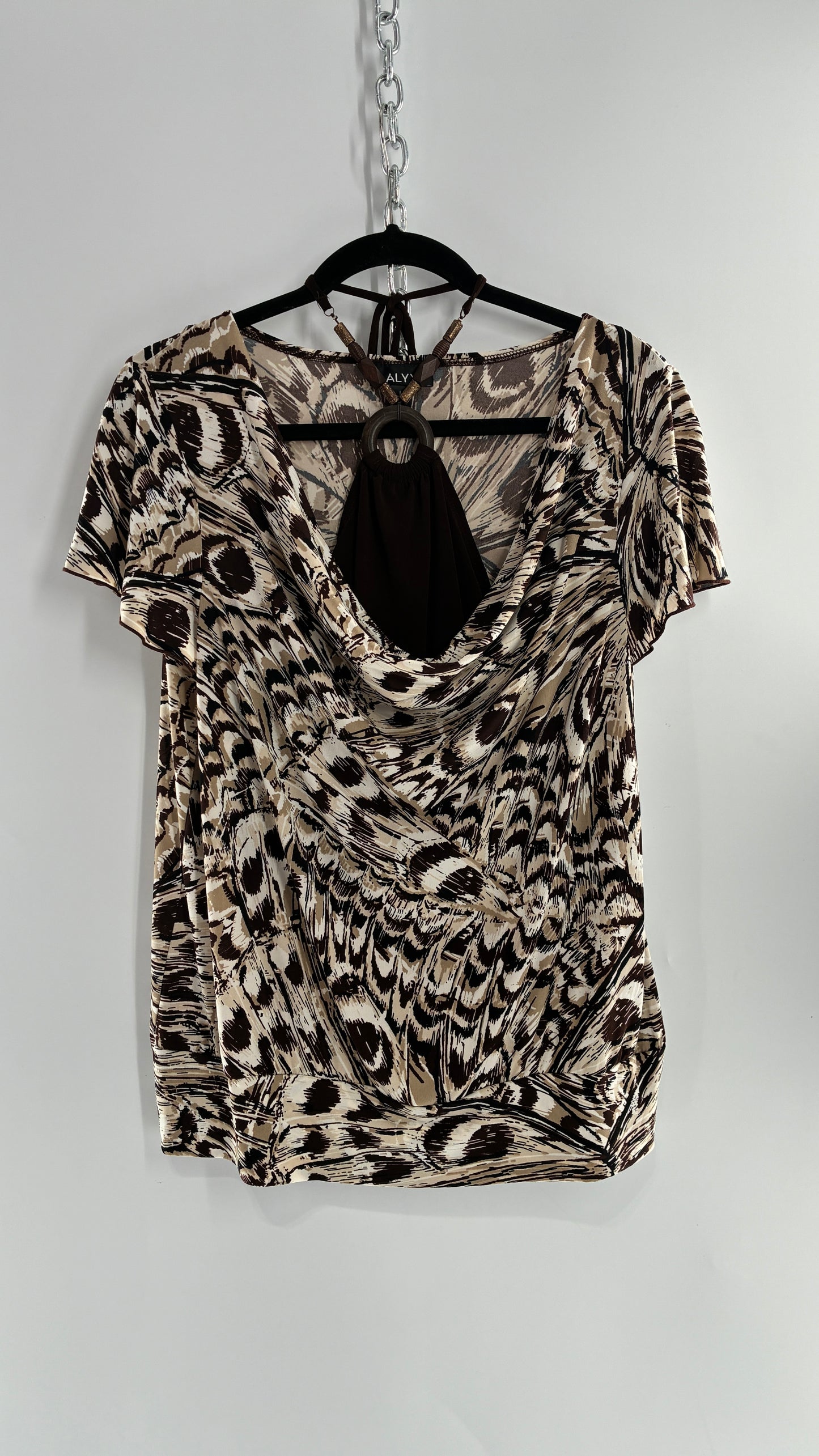 Vintage ALYX Brown Drape Front Top with Beaded Halter Peek Through Detail (Large)