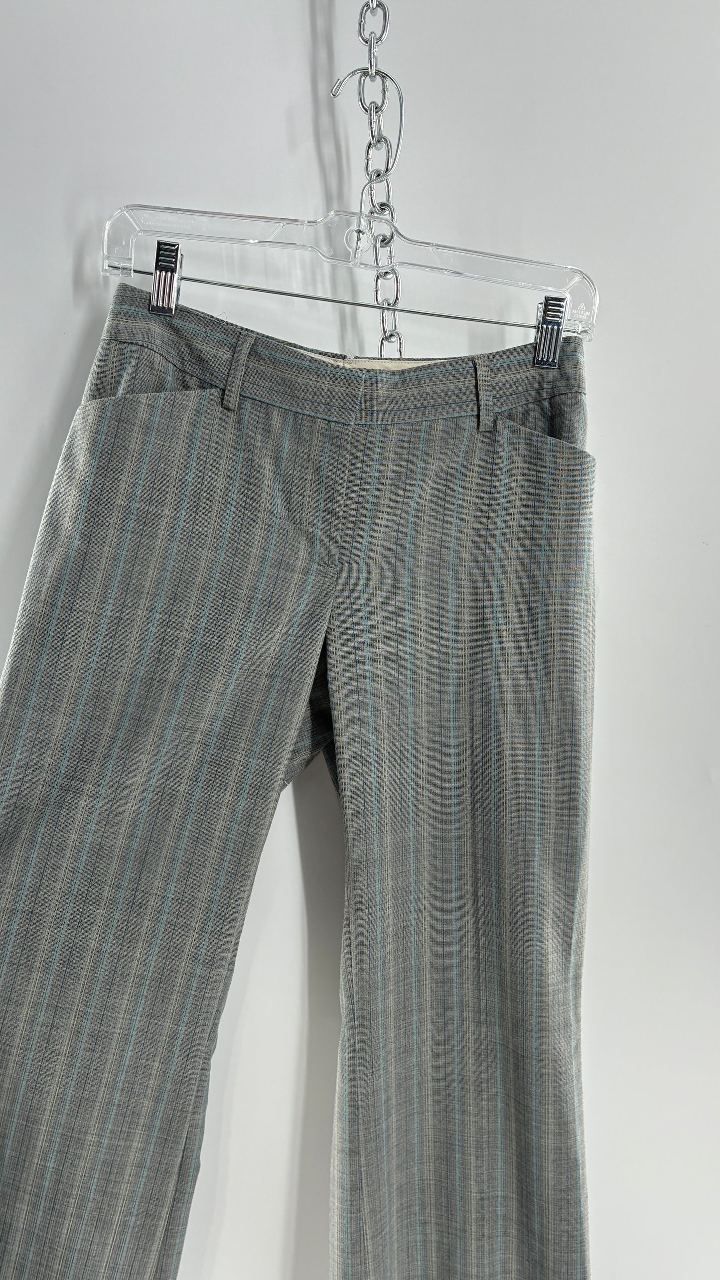 Vintage 1990s EXPRESS Editor Iconic Grey and Blue Low Rise Kickflare Pants (1)
