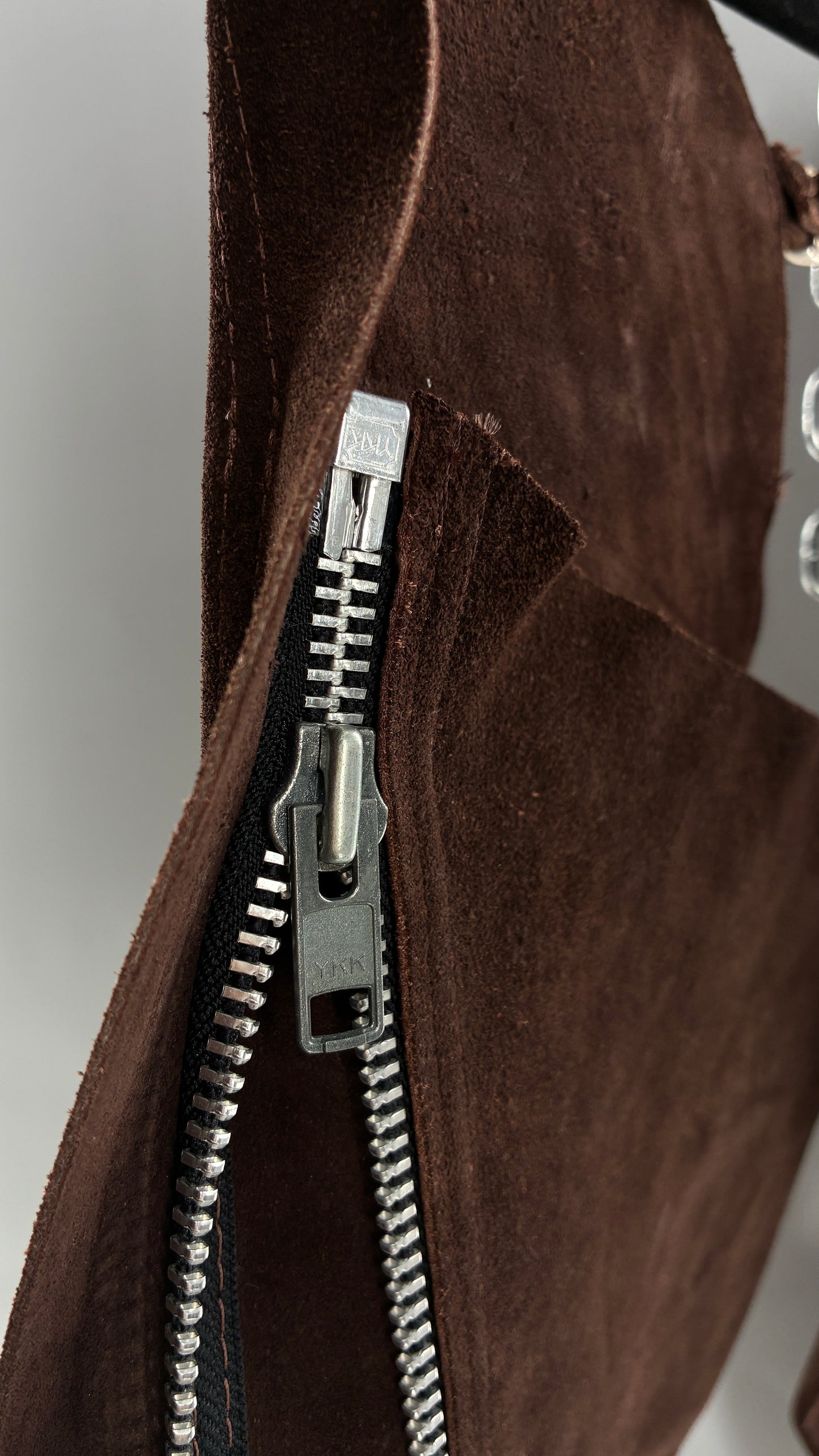 Vintage Chocolate Brown Genuine Suede Leather Chaps with Heavy Duty Side Zipper Detail (XS)