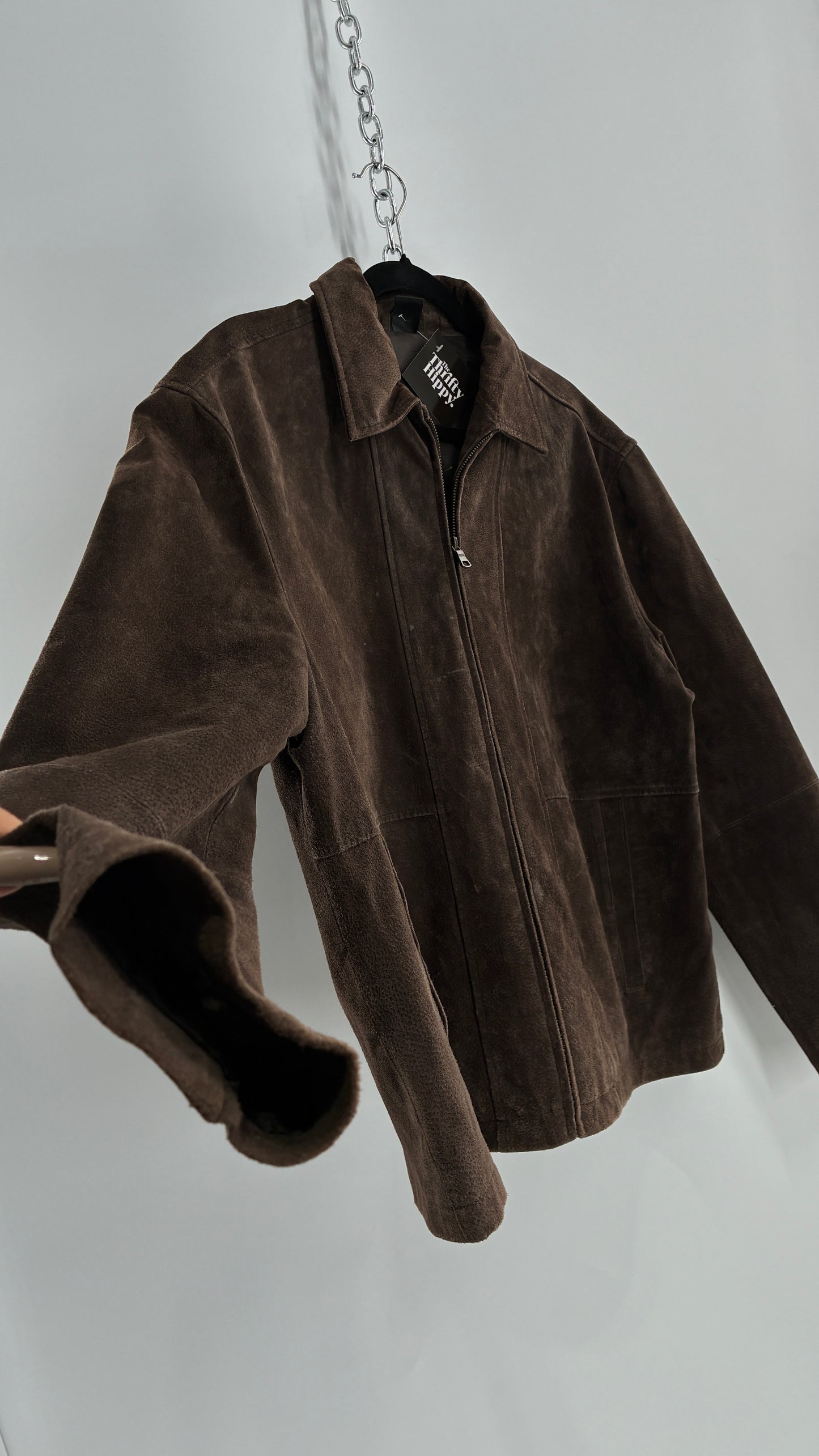 Vintage Liz Claiborne Dark Brown Genuine Suede Leather Jacket (Large)