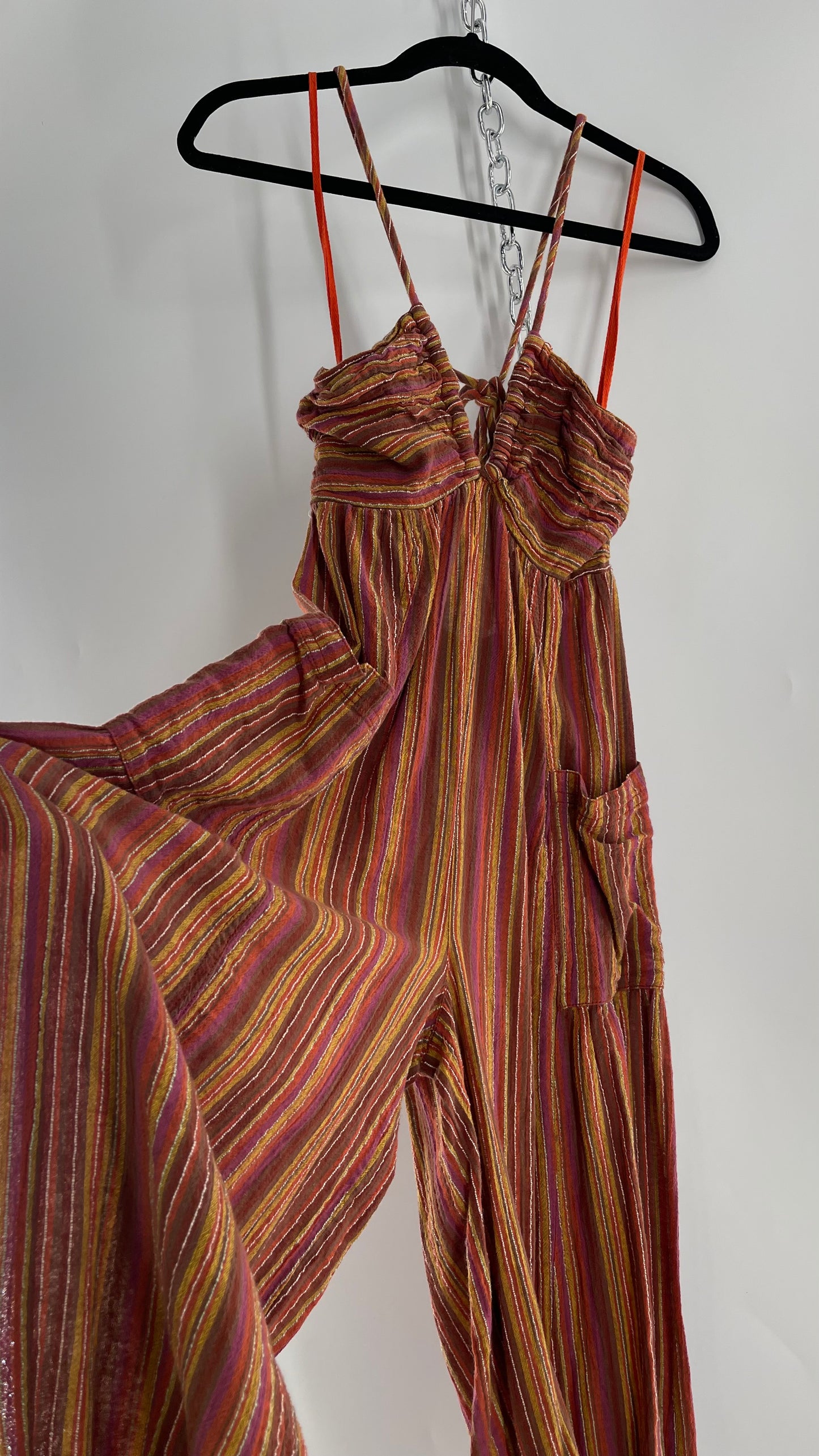 Free People Sundaze Striped Cotton Jumpsuit (XS)