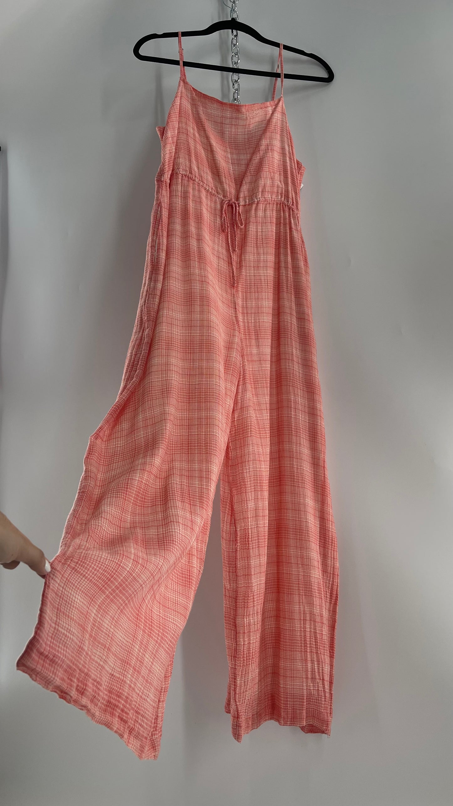 Urban Outfitters Gingham Plaid Red Picnic Jumpsuit (Large)