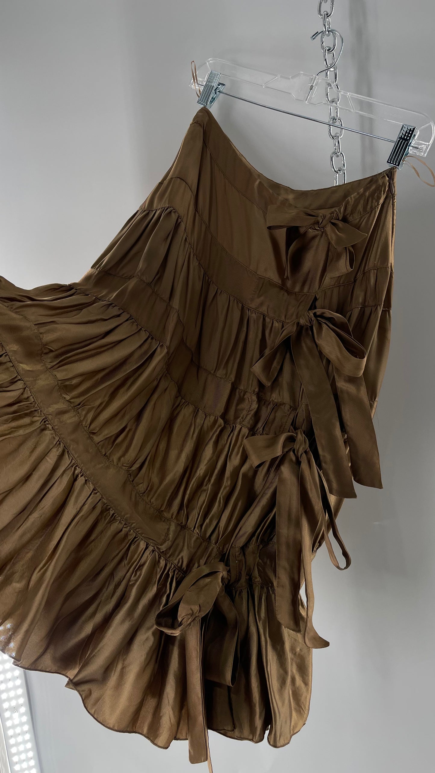 Ysatis Greece Bronze Metallic Fabric Skirt with Dainty Feminine Bow Detailing on Side (1)